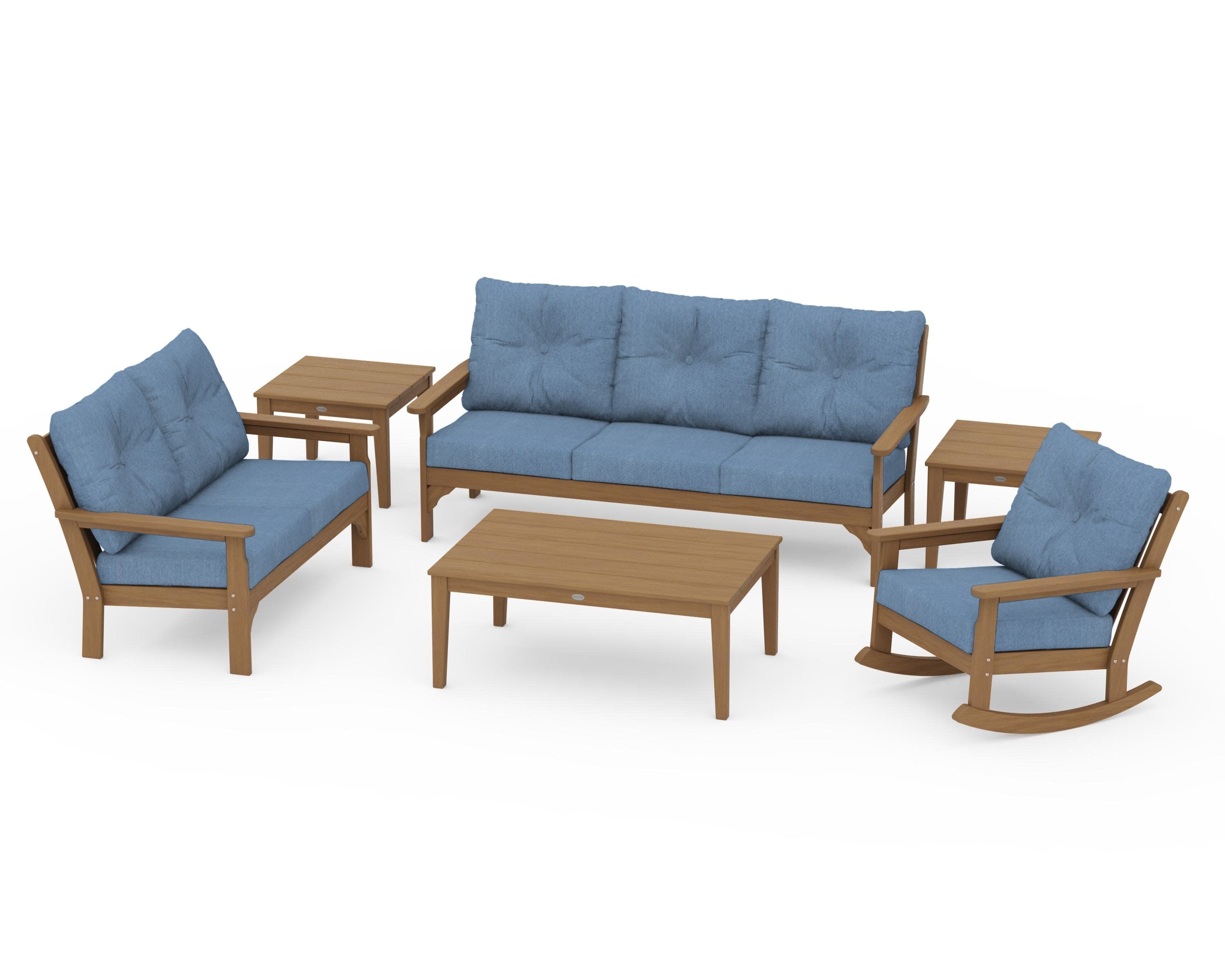 Vineyard 6-Piece Deep Seating Set in Natural / Sky Blue