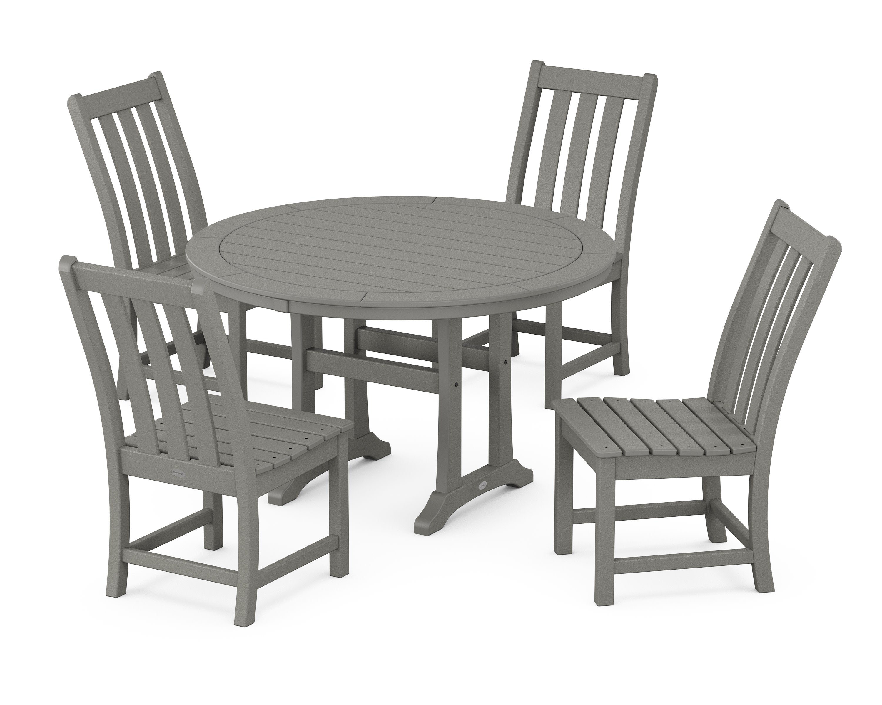 Vineyard Side Chair 5-Piece Round Dining Set With Trestle Legs in Slate Grey