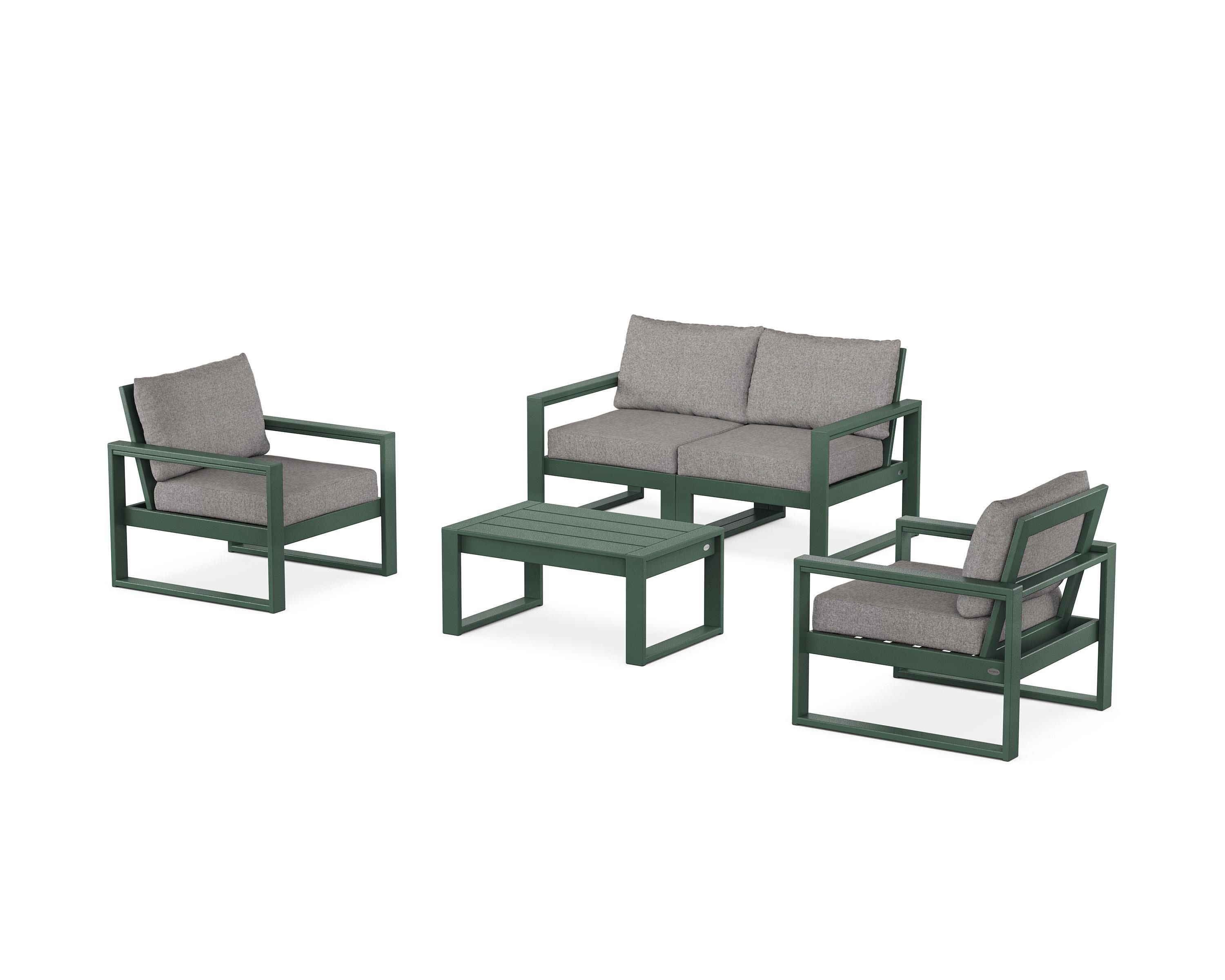 EDGE Sectional 4-Piece Deep Seating Set with Loveseat in Green / Grey Mist