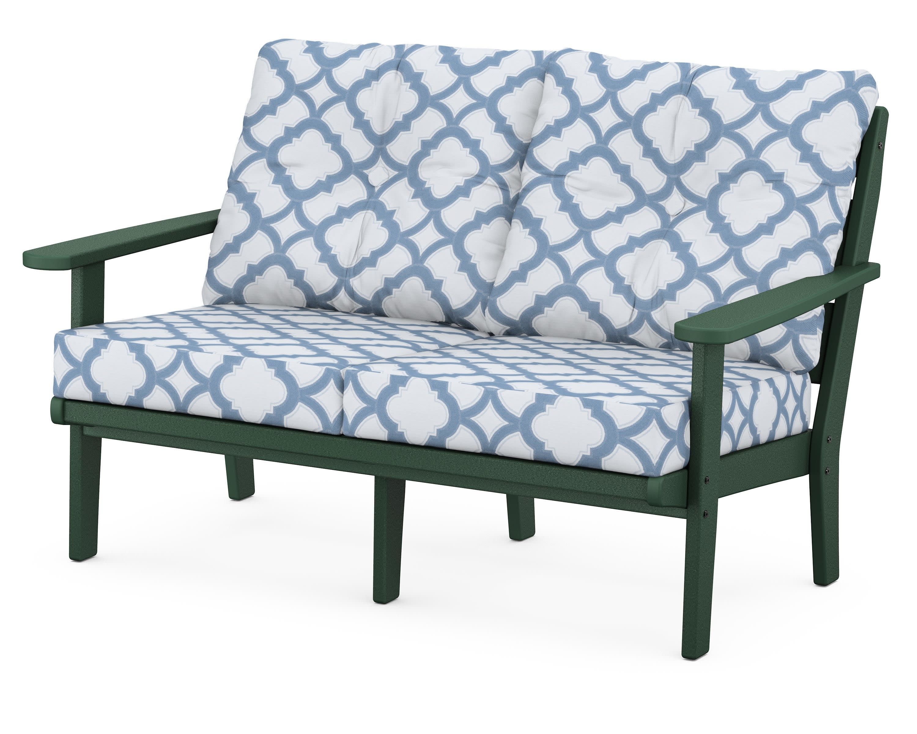 Lakeside Deep Seating Loveseat in Green / Trellis Sky Blue