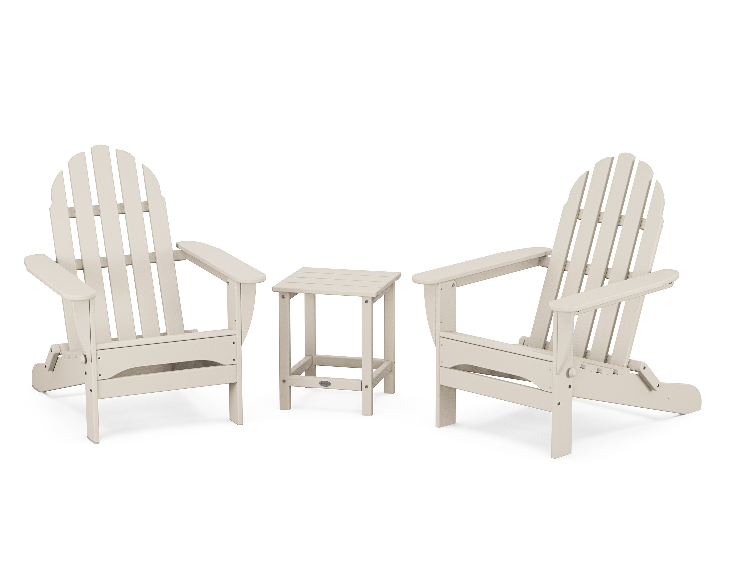 Classic Folding Adirondack 3-Piece Set with Long Island 18" Side Table in Sand