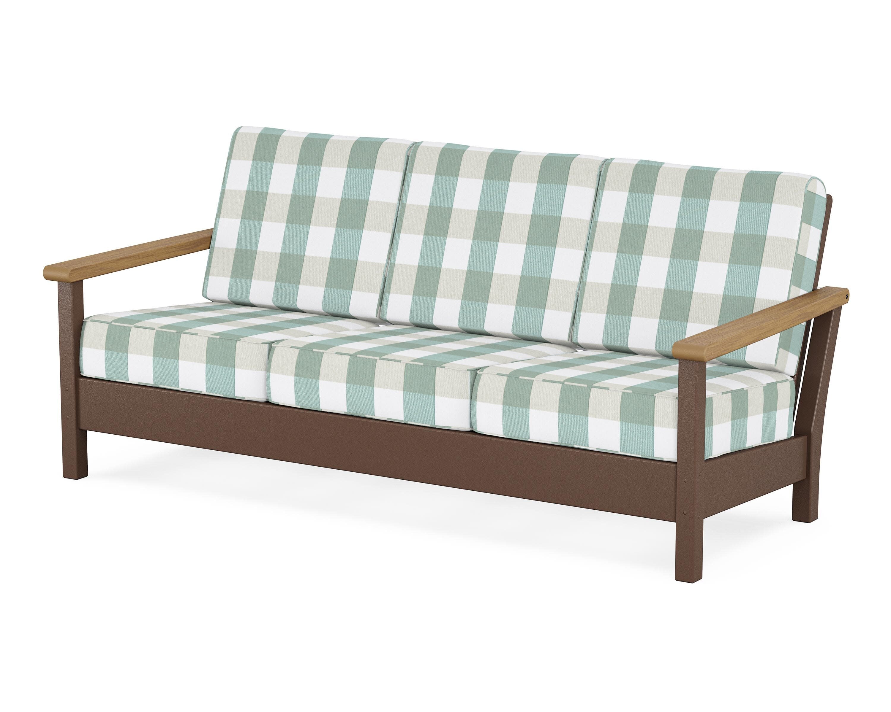 Harbour Deep Seating Sofa in Mahogany / Natural / Buffalo Plaid Glacier Spa