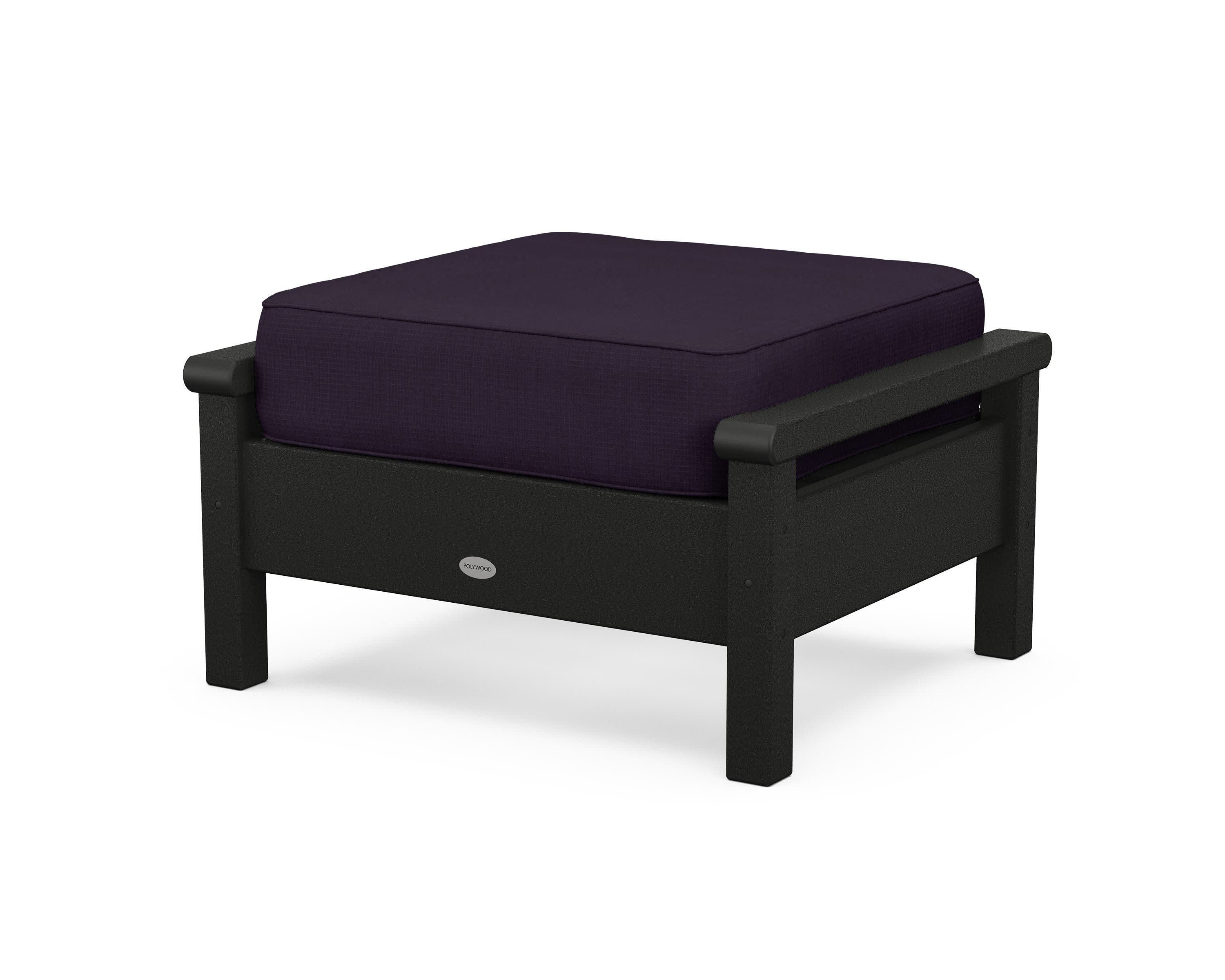 Harbour Deep Seating Ottoman in Black / Navy Linen