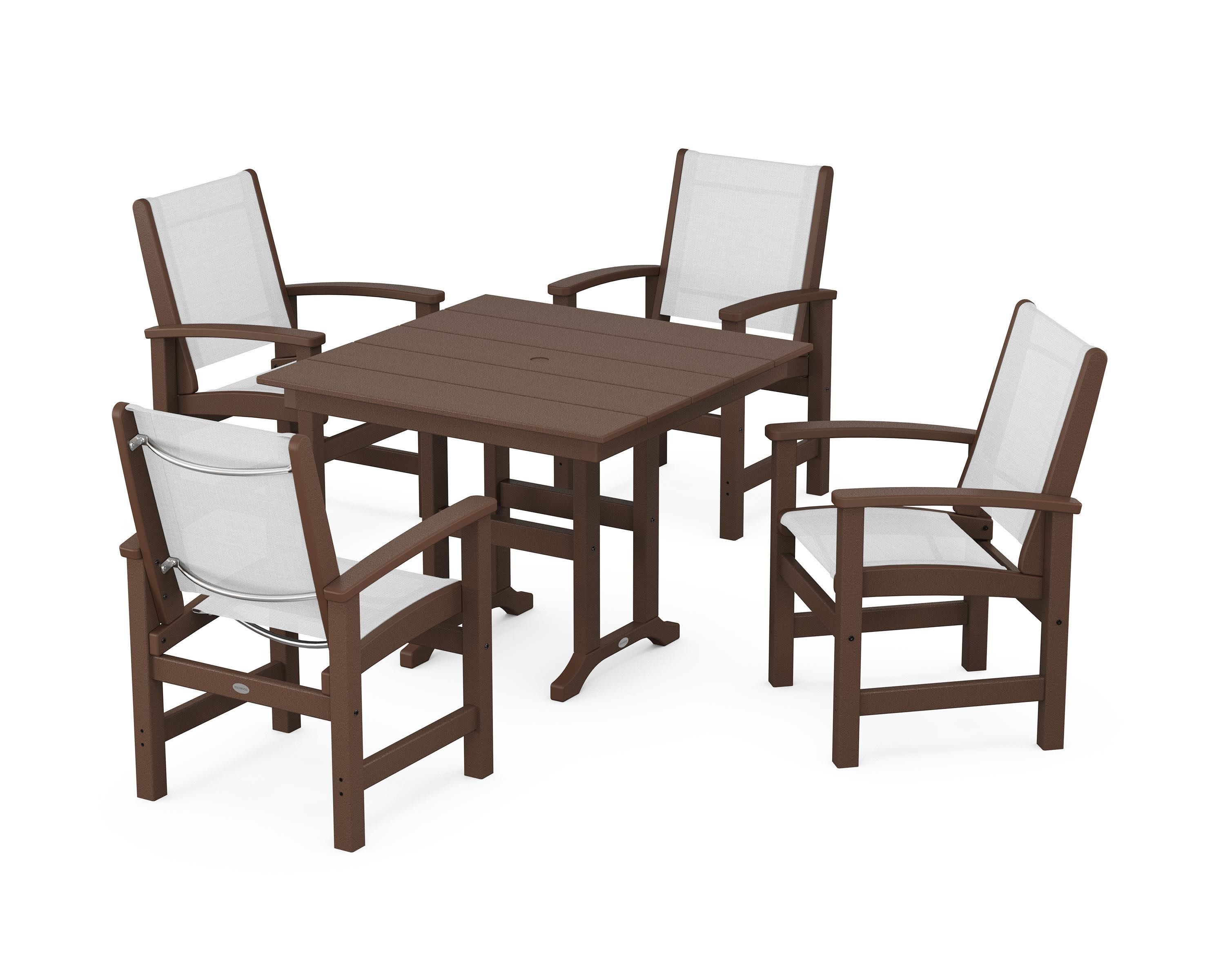 Coastal 5-Piece Farmhouse Dining Set in Mahogany / White Sling