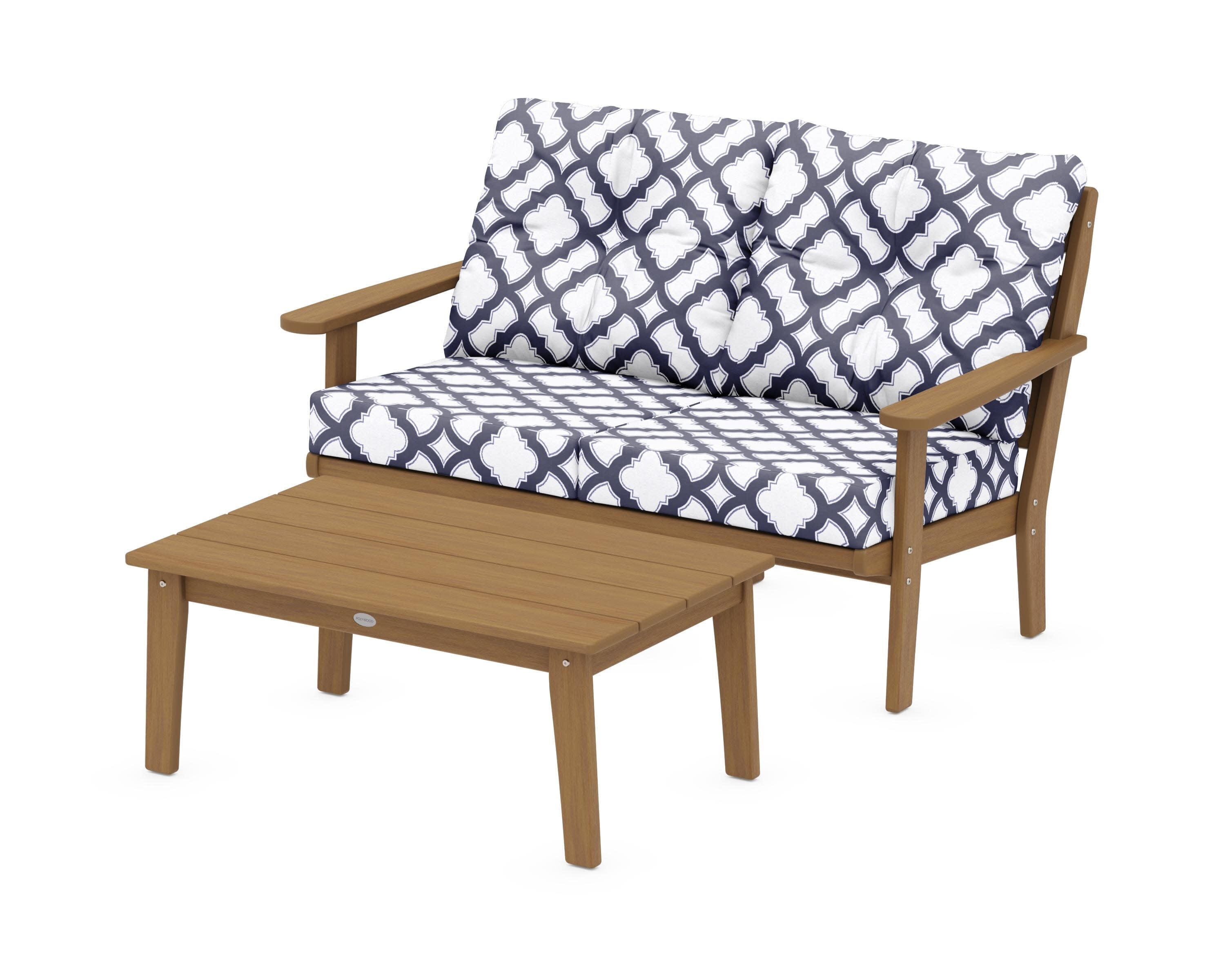 Lakeside 2-Piece Lounge Loveseat Set in Natural / Trellis Navy