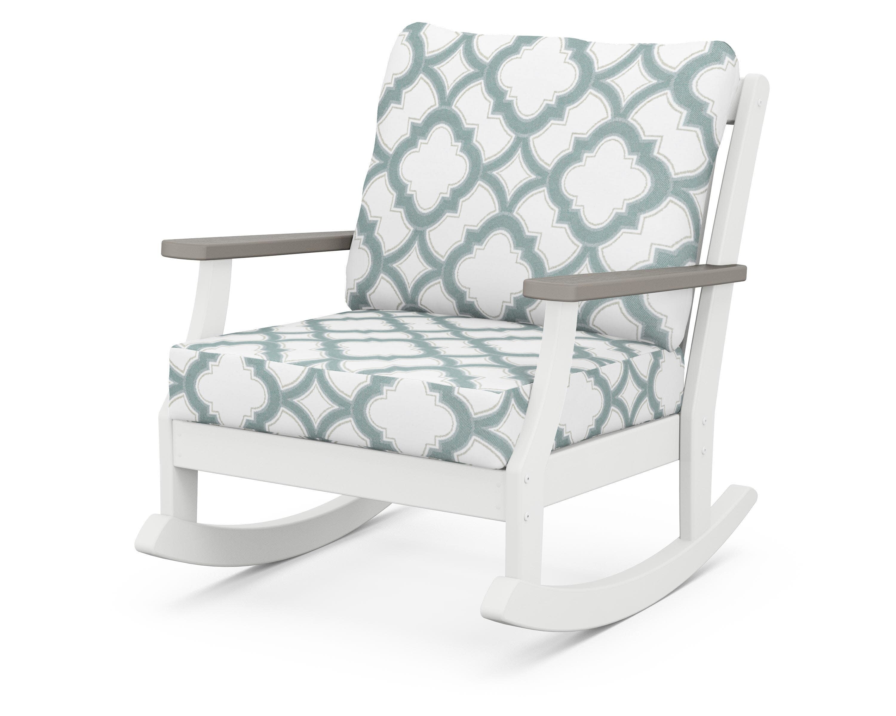 Braxton Deep Seating Rocking Chair in White / Driftwood / Trellis Glacier Spa