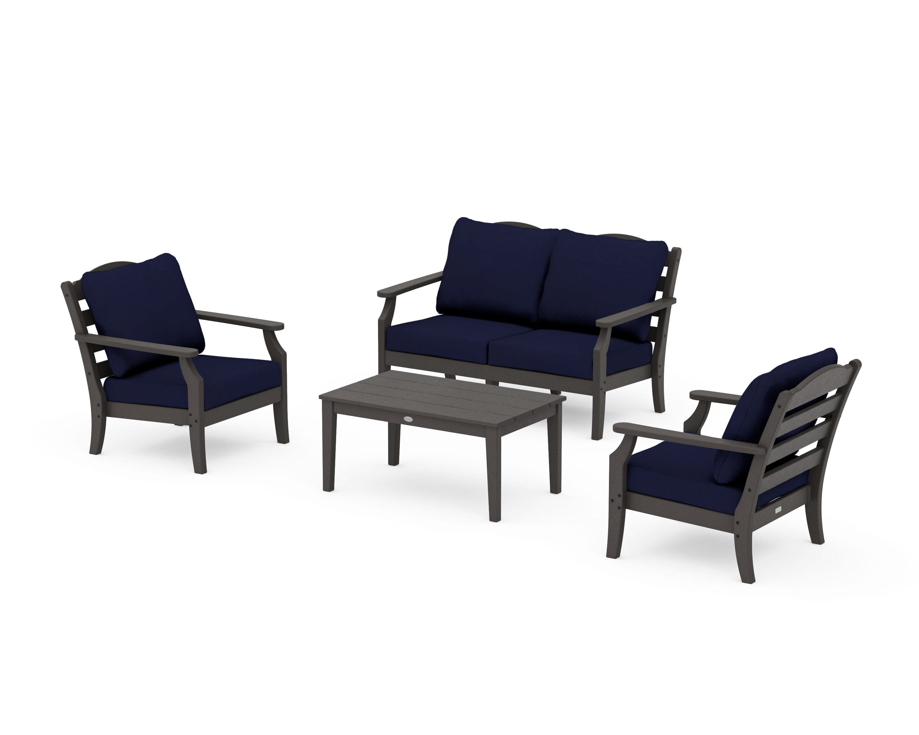 Savannah 4-Piece Deep Seating Set with Loveseat in Vintage Coffee / Navy