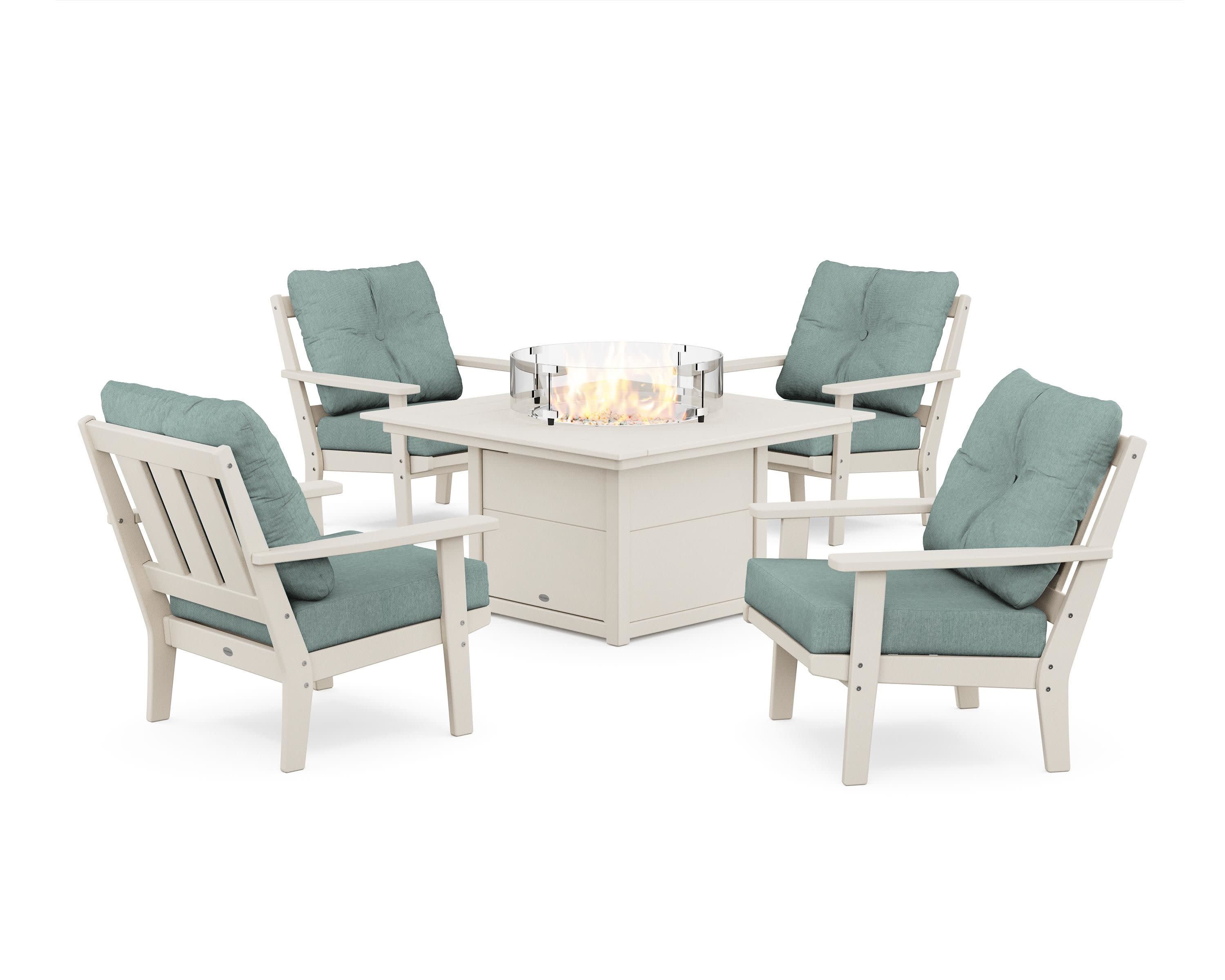 Oxford 5-Piece Deep Seating Set with Fire Pit Table in Sand / Glacier Spa