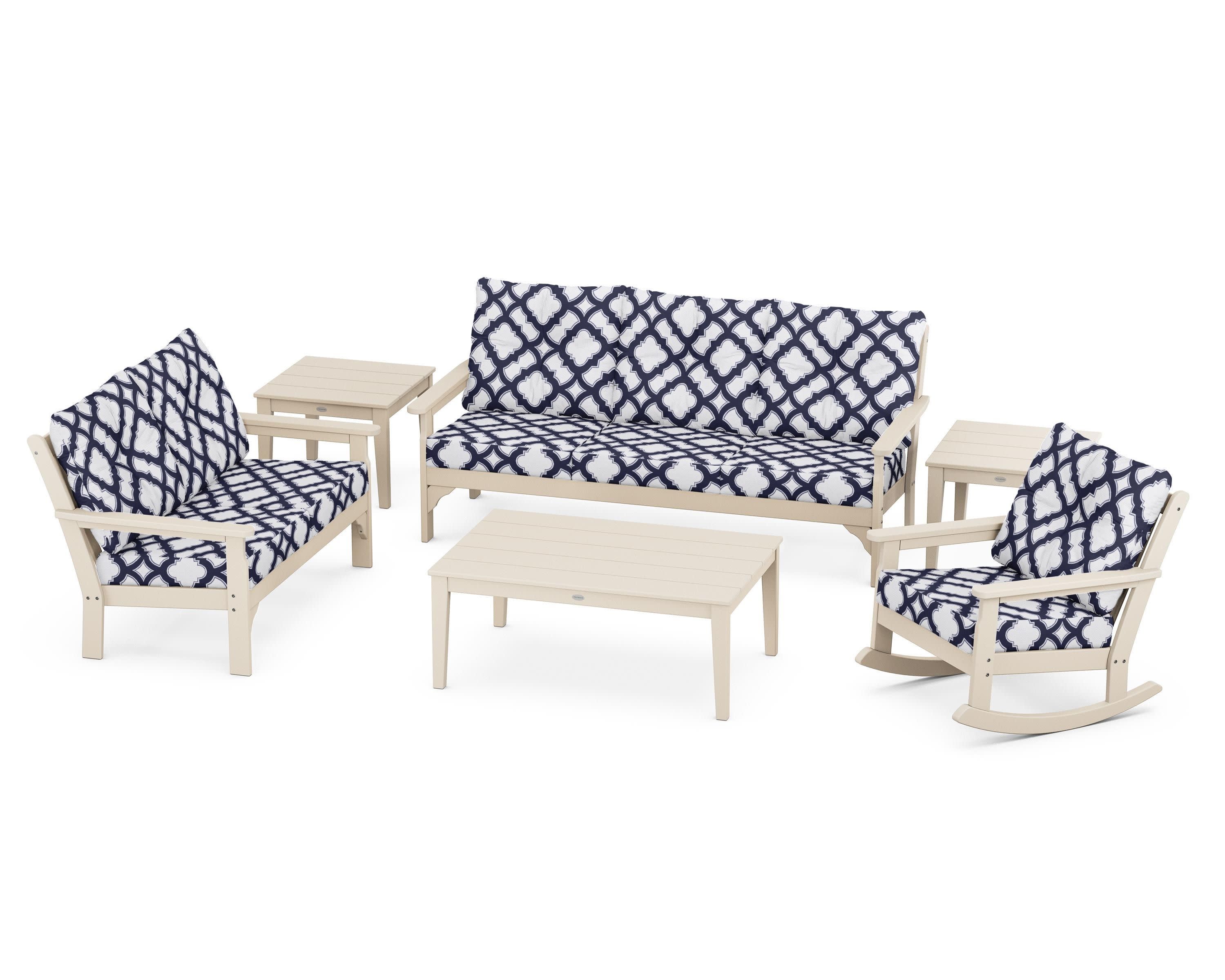 Vineyard 6-Piece Deep Seating Set in Sand / Trellis Navy