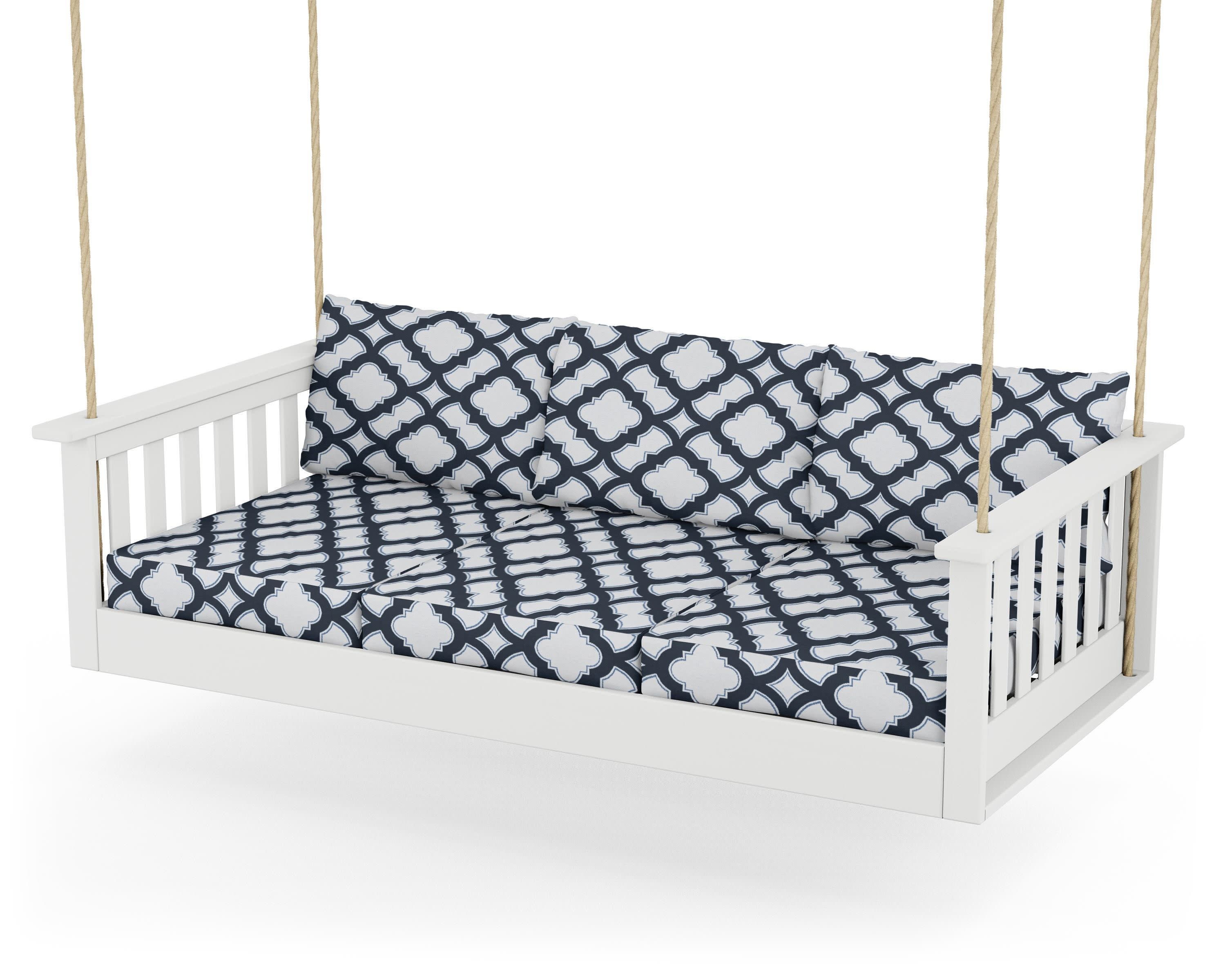 Vineyard Daybed Swing in White / Trellis Marine Indigo