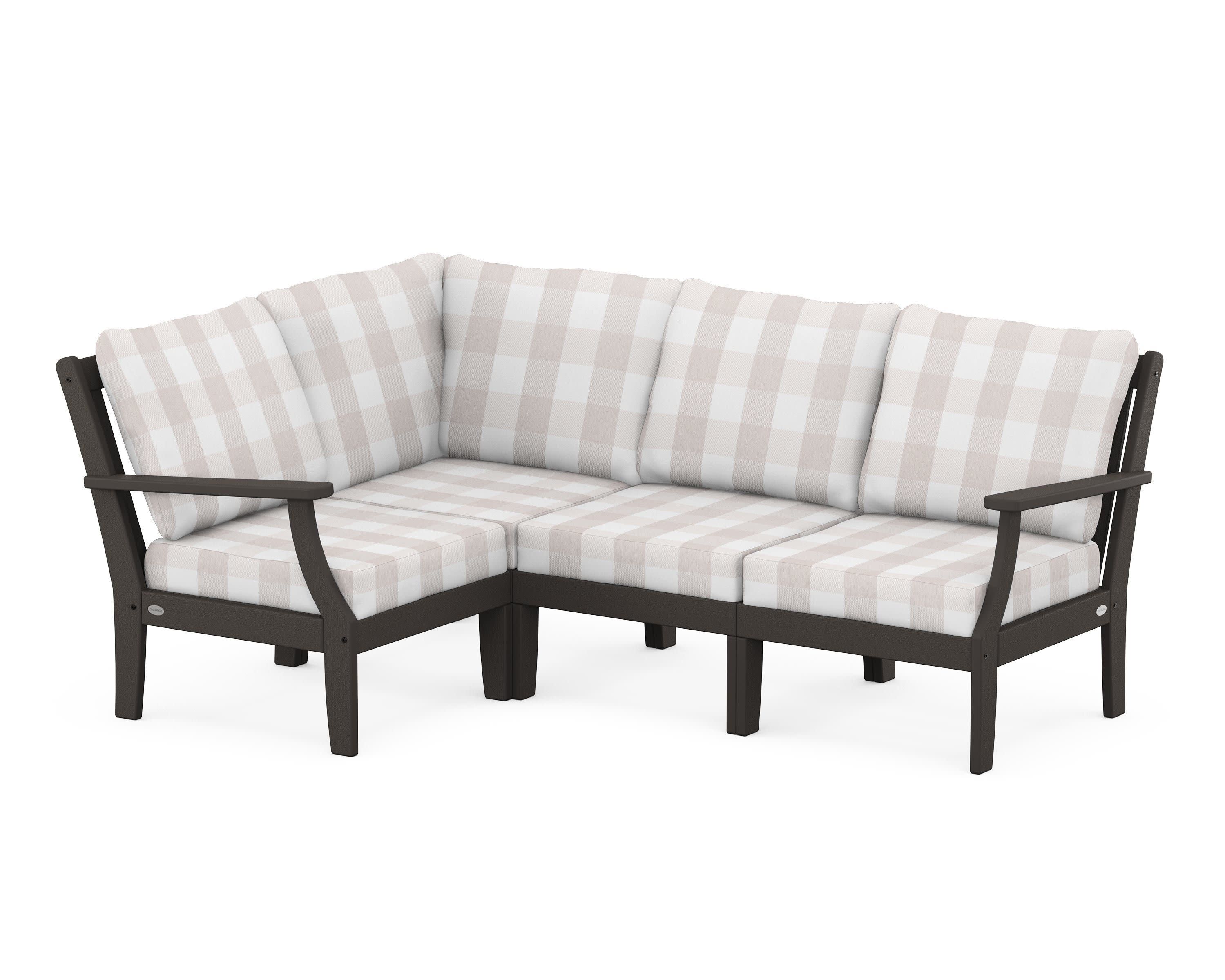 Braxton Modular 4-Piece Deep Seating Set in Vintage Coffee / Buffalo Plaid Dune Burlap