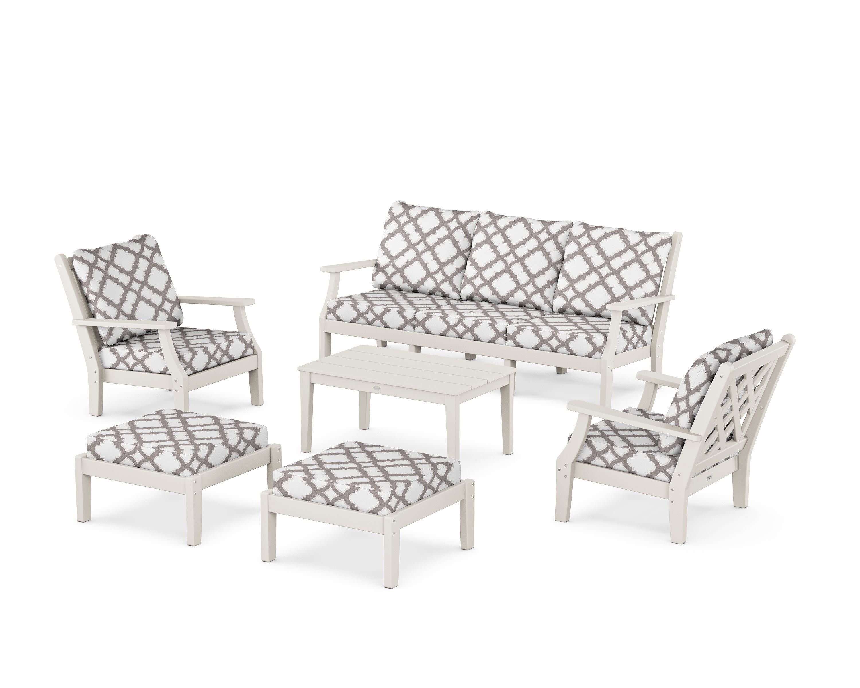 Wovendale 6-Piece Lounge Sofa Set in Sand / Trellis Grey Mist
