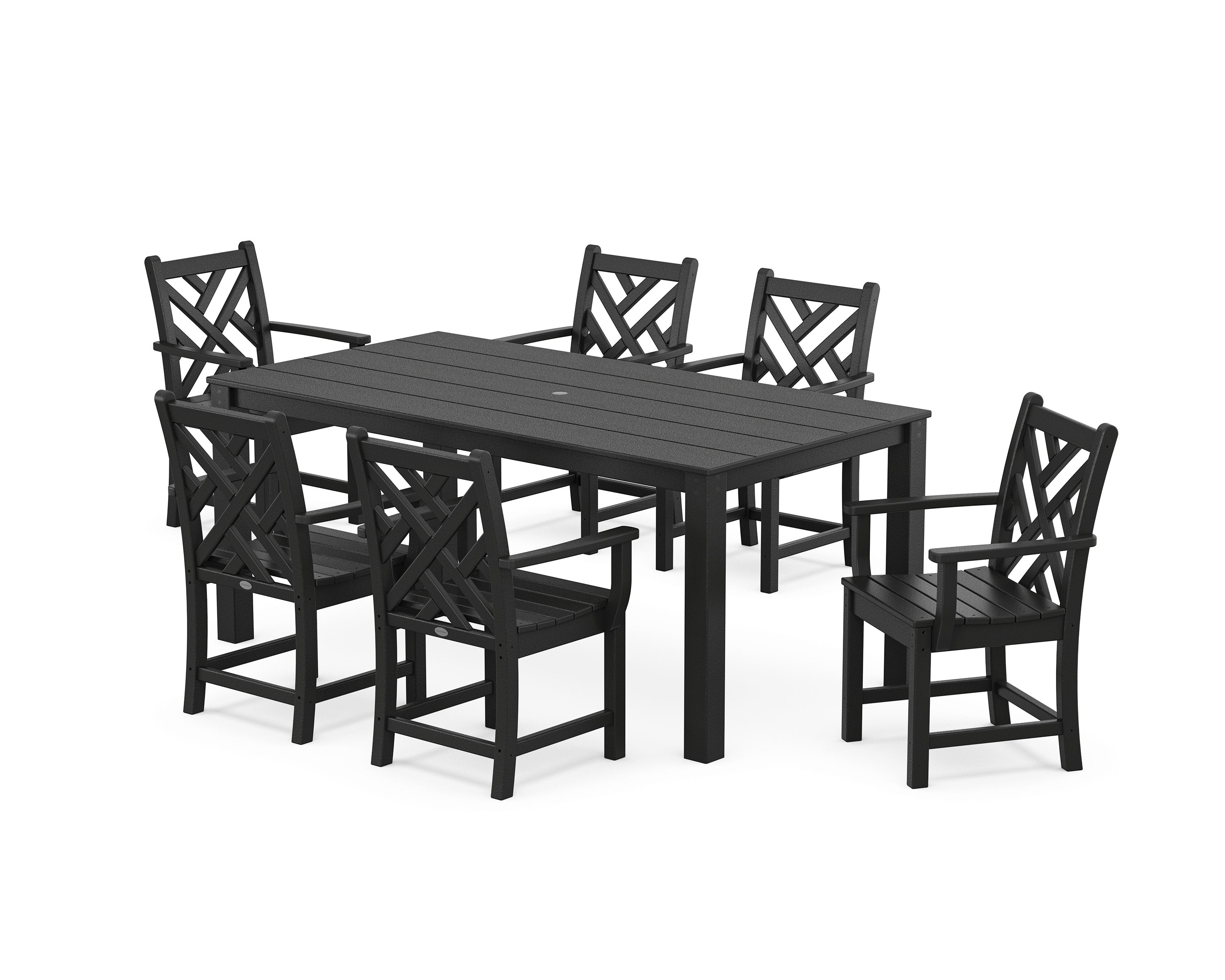 Chippendale Arm Chair 7-Piece Parsons Dining Set in Black