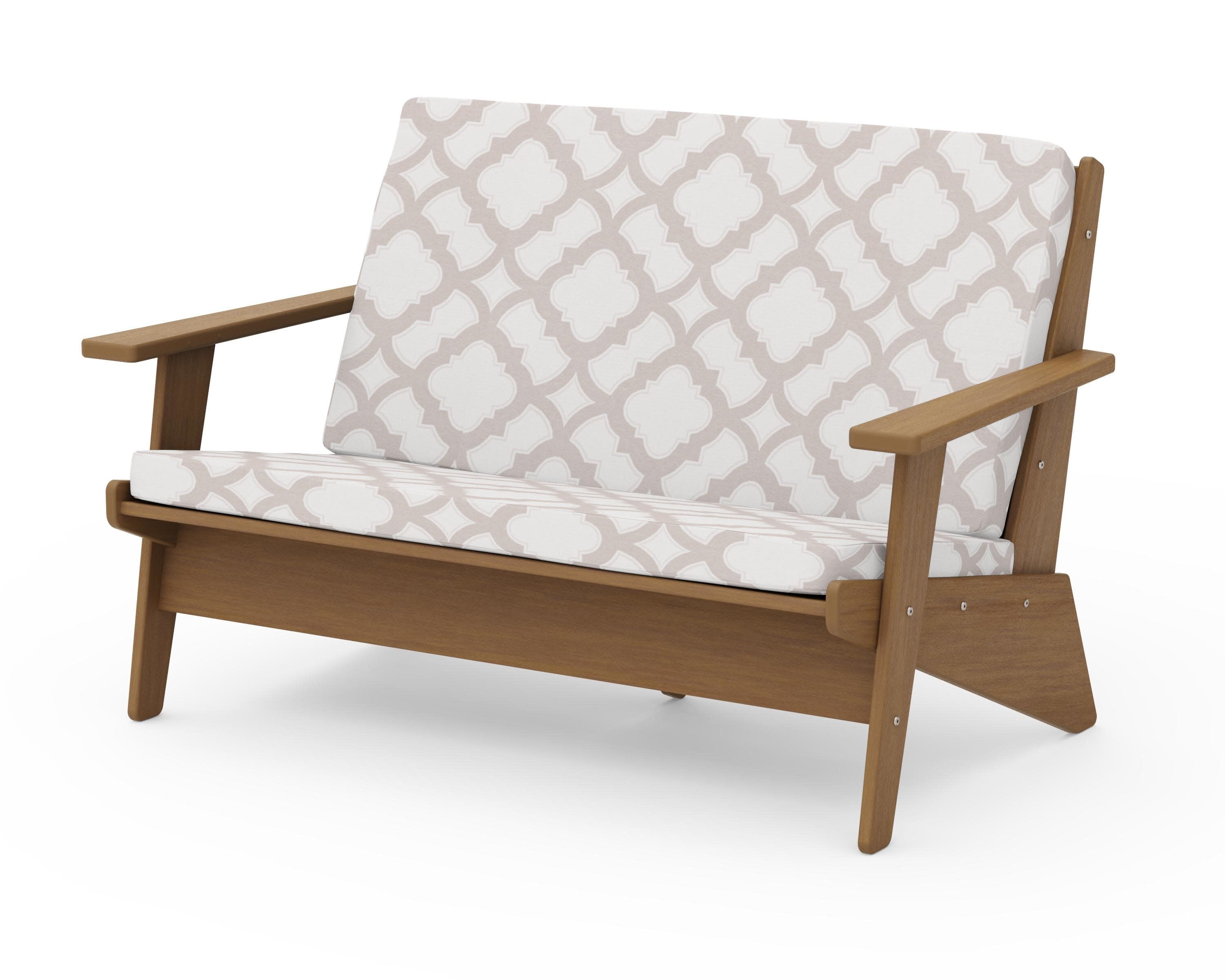 Riviera Modern Lounge Loveseat in Natural / Trellis Dune Burlap