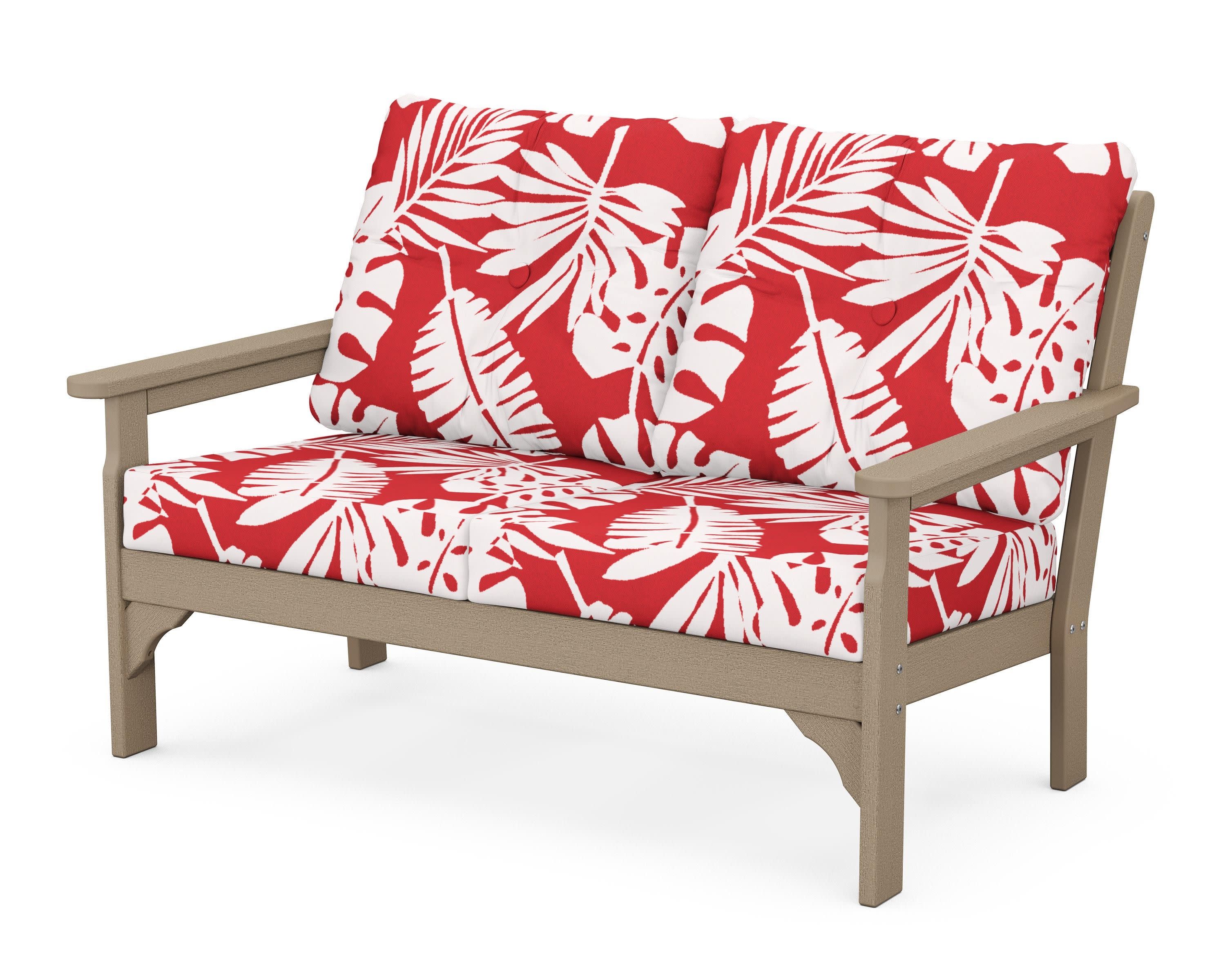 Vineyard Deep Seating Loveseat in Vintage Sahara / Leaf Crimson