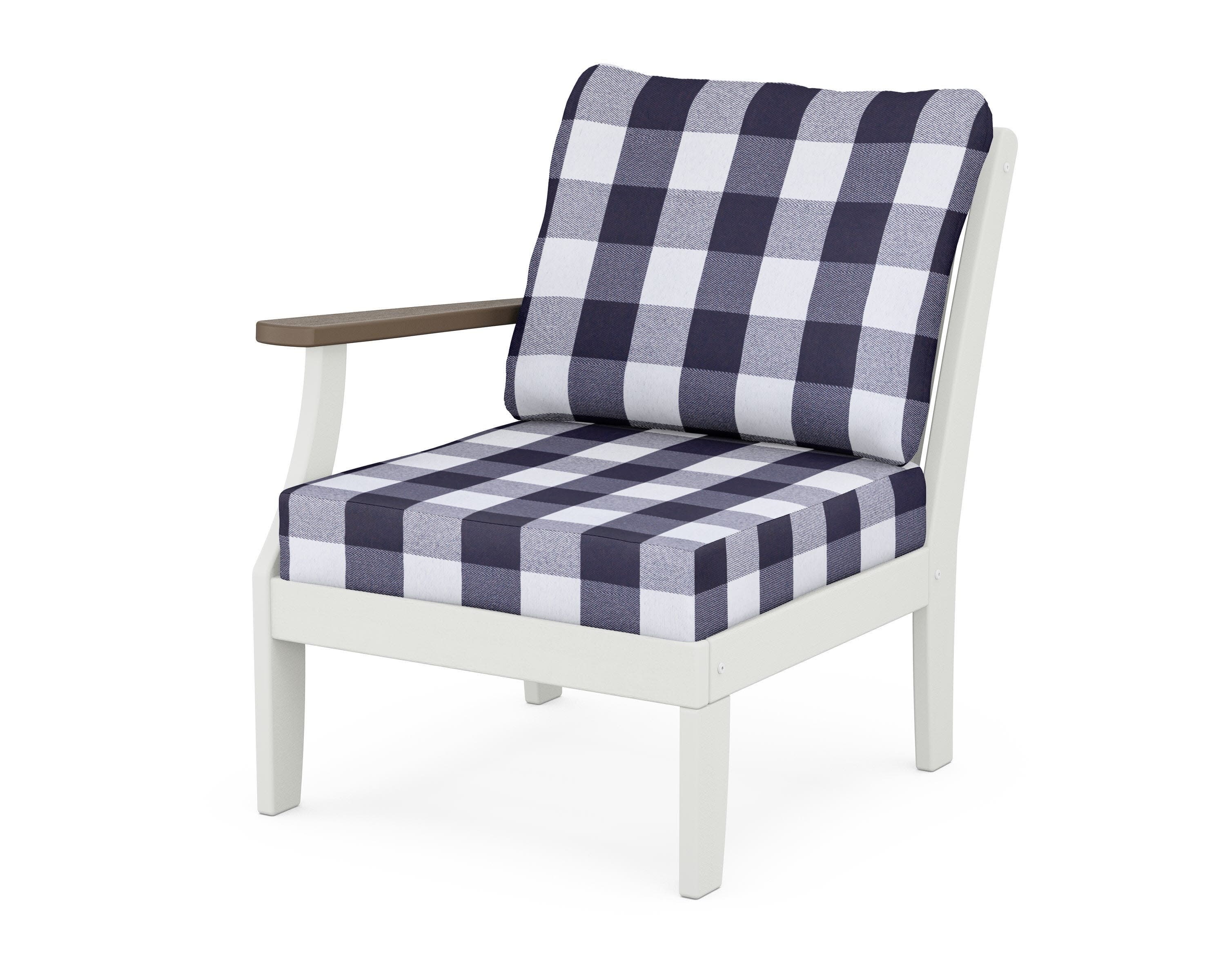 Braxton Modular Left Arm Chair in White / Kona / Buffalo Plaid Navy