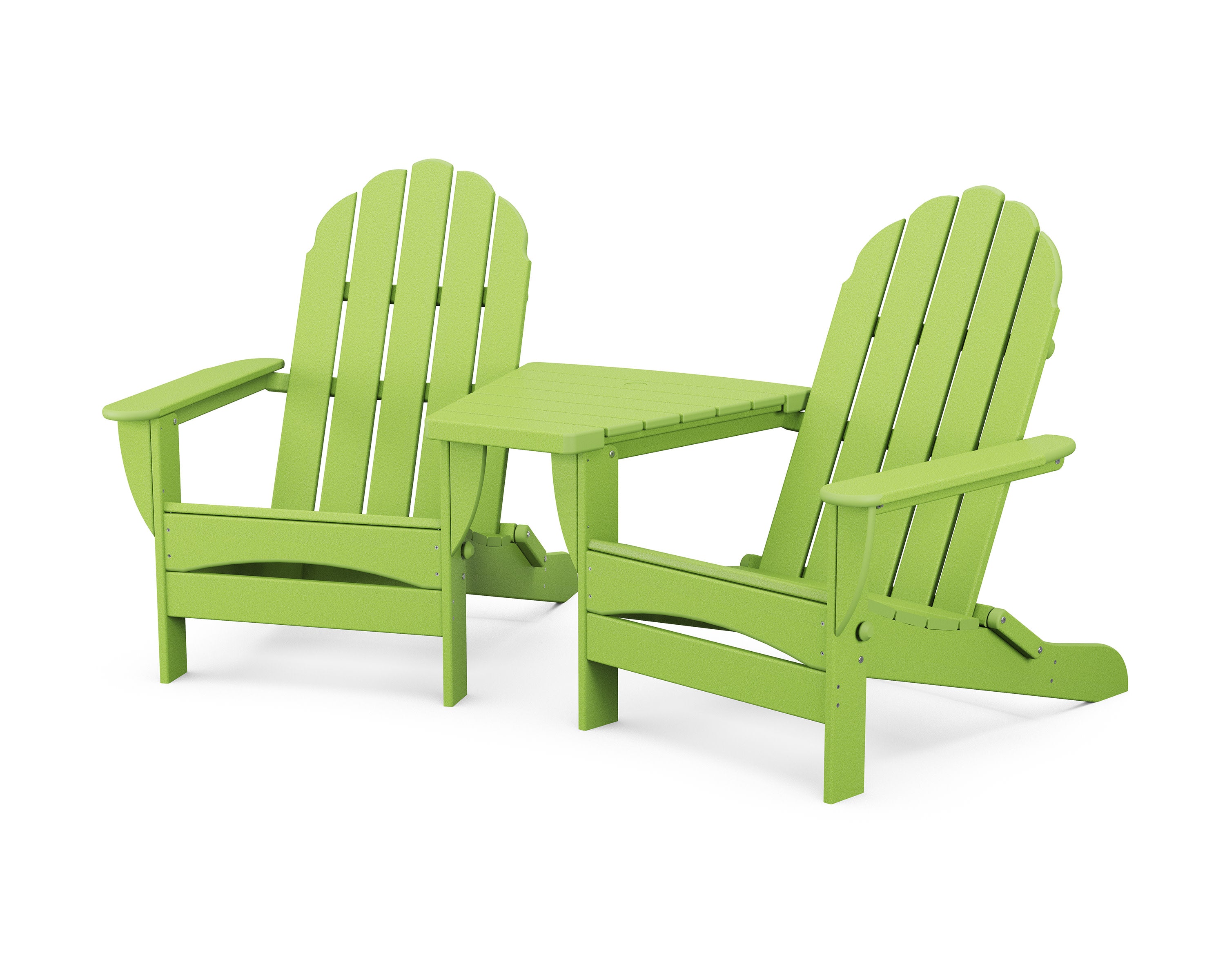 Classic Oversized Adirondacks with Angled Connecting Table in Lime
