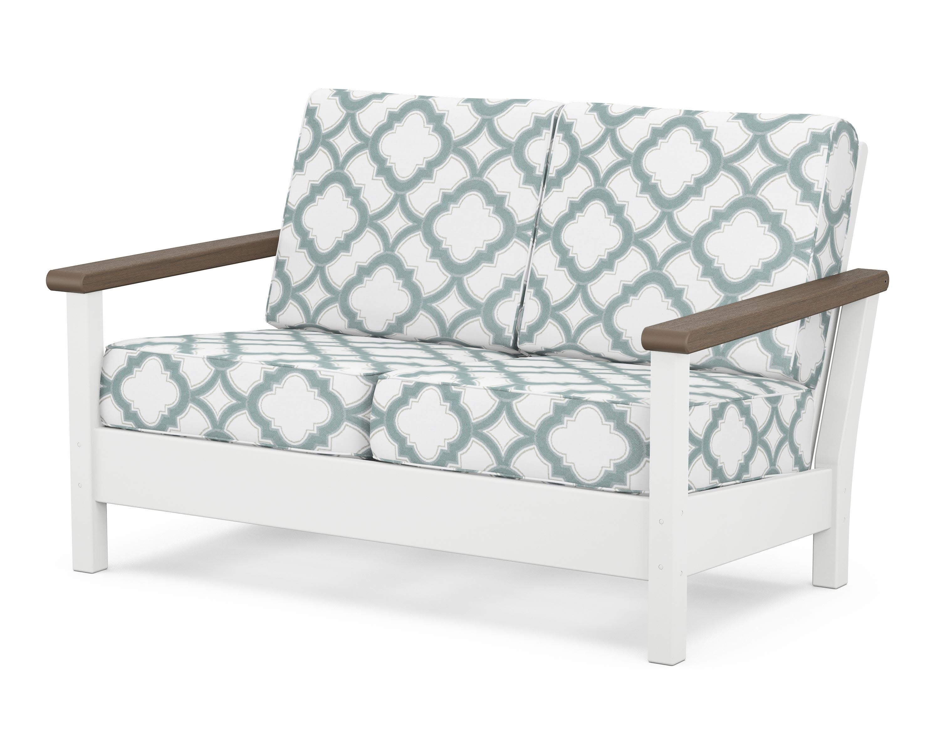 Harbour Deep Seating Loveseat in White / Kona / Trellis Glacier Spa