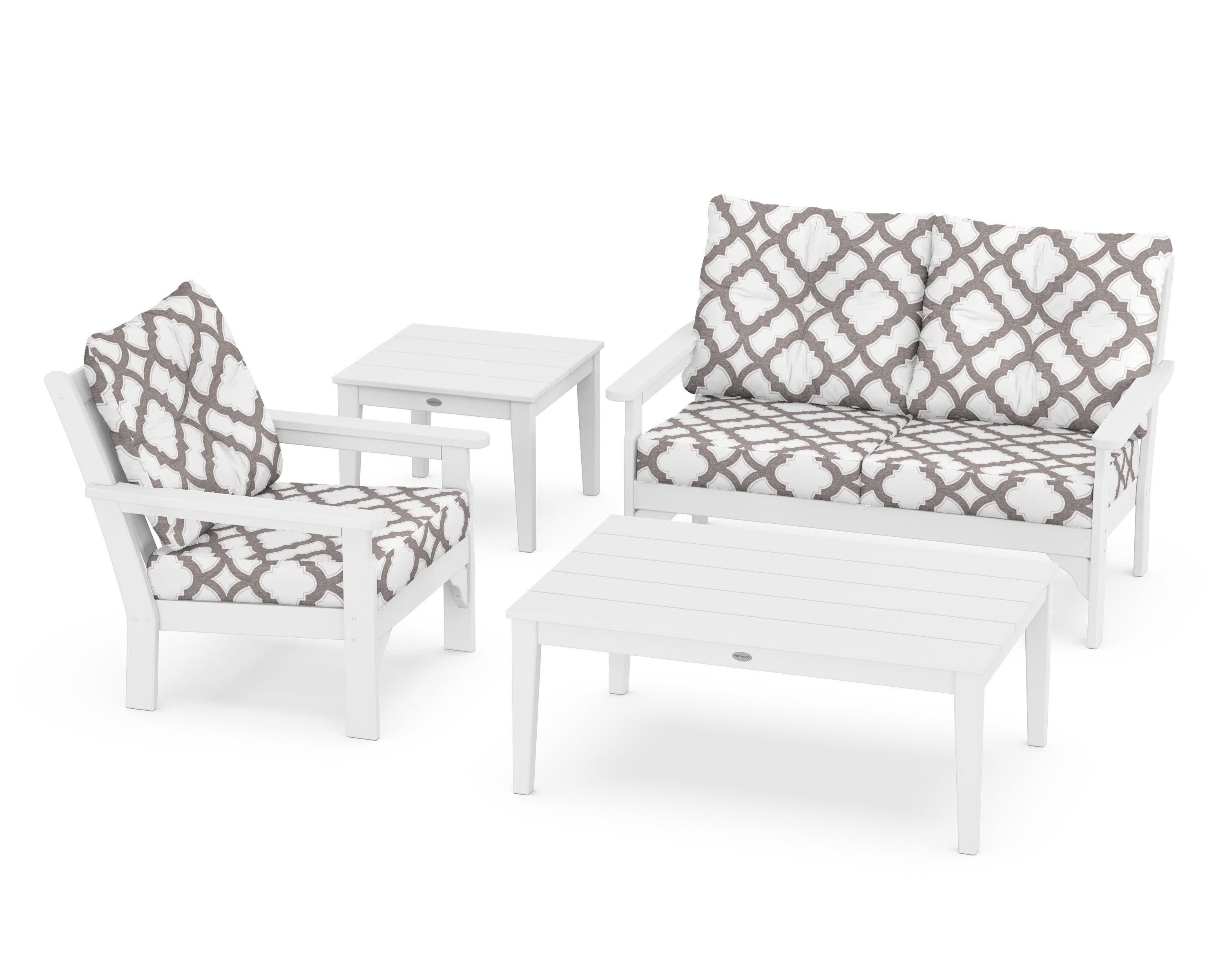 Vineyard 4-Piece Deep Seating Set in White / Trellis Grey Mist