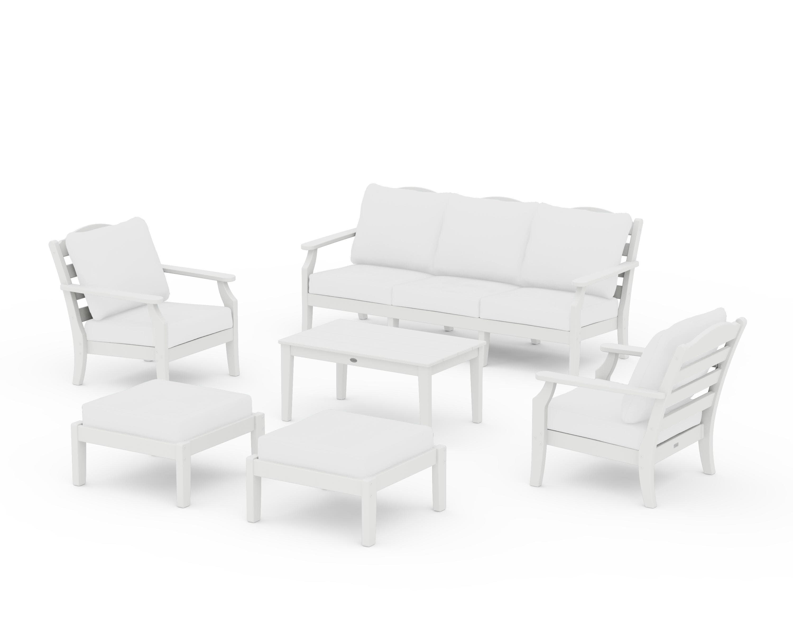 Savannah 6-Piece Lounge Sofa Set in White / Natural