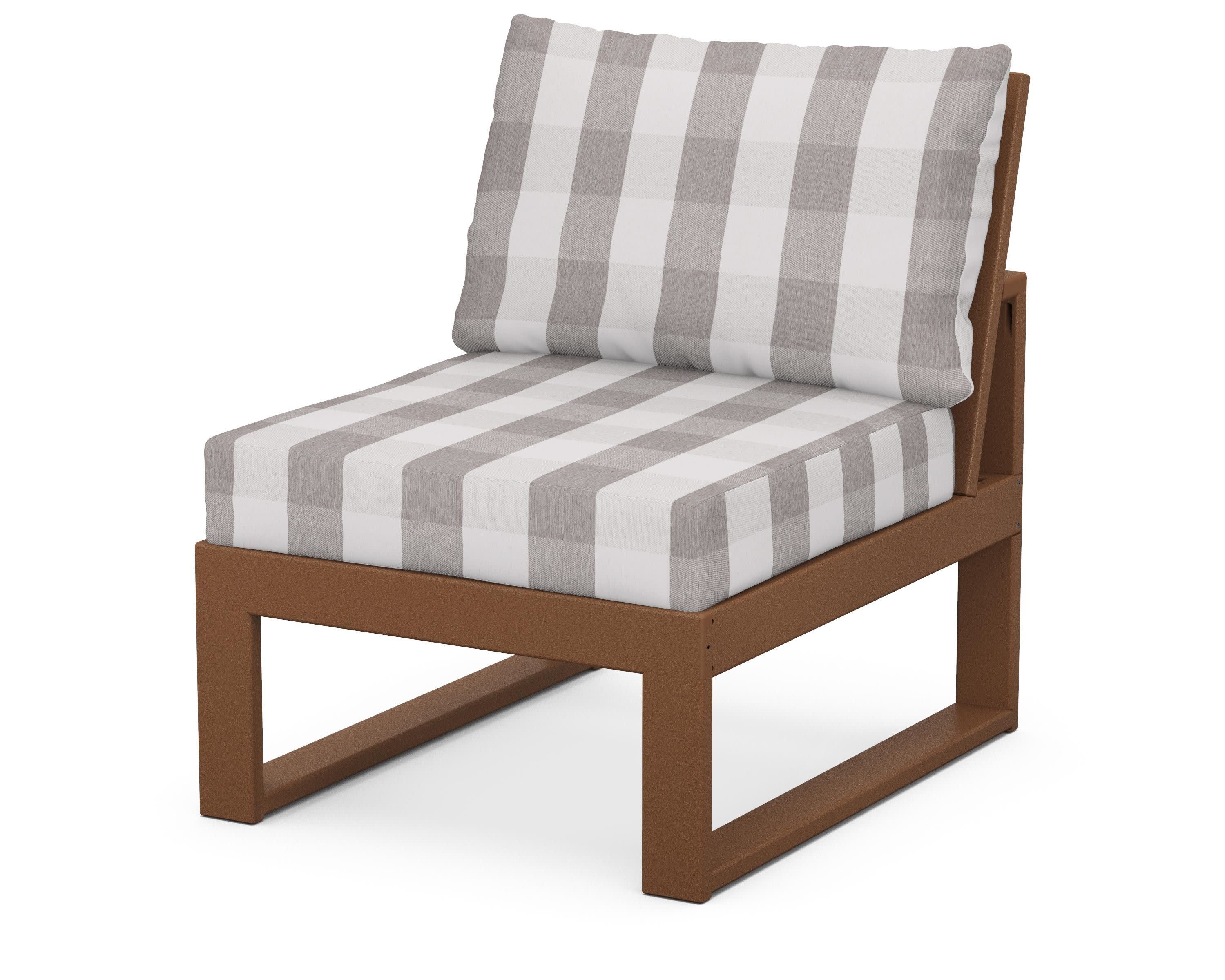 Modular Armless Chair in Teak / Buffalo Plaid Grey Mist