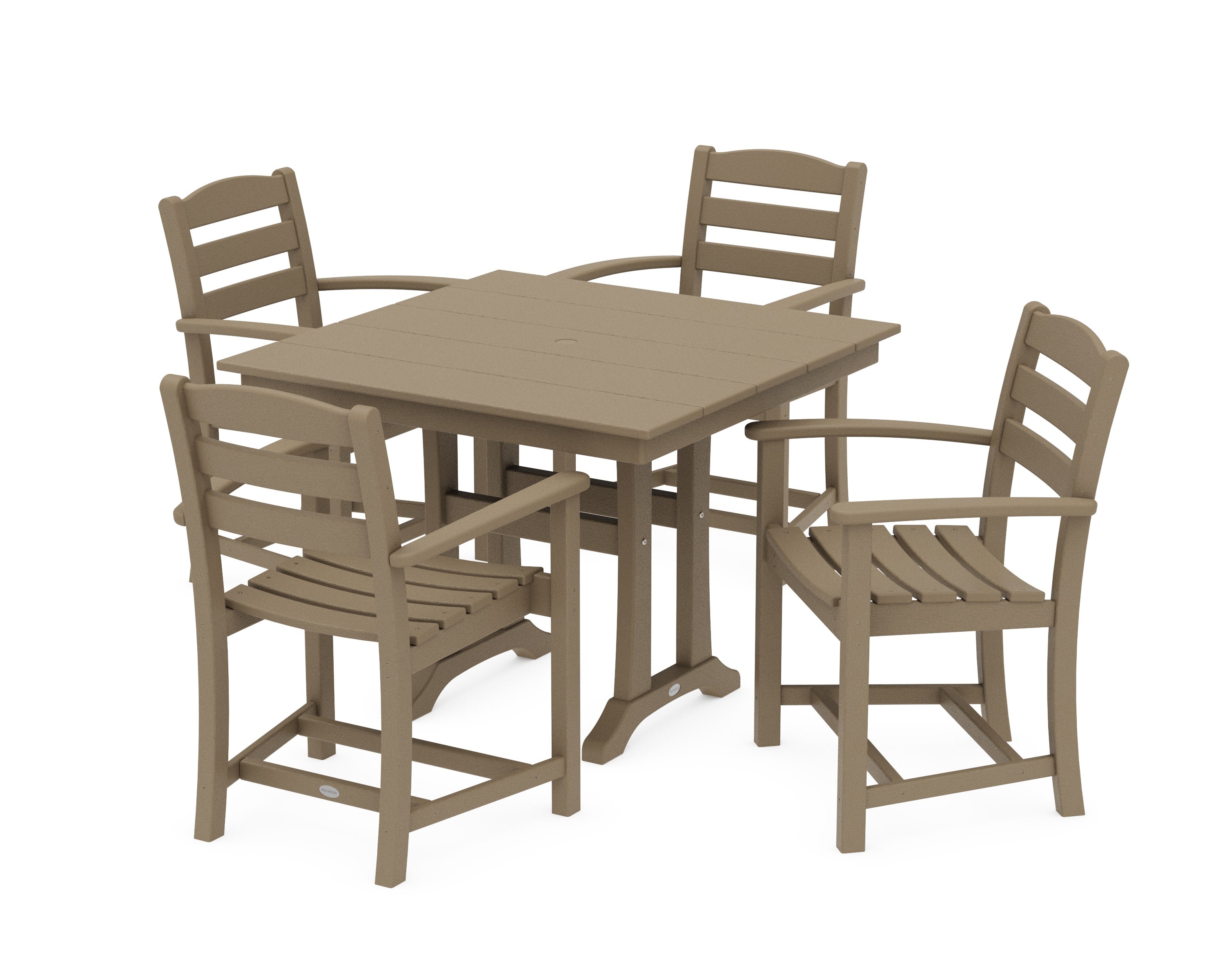 La Casa Caf 5-Piece Farmhouse Trestle Arm Chair Dining Set in Vintage Sahara