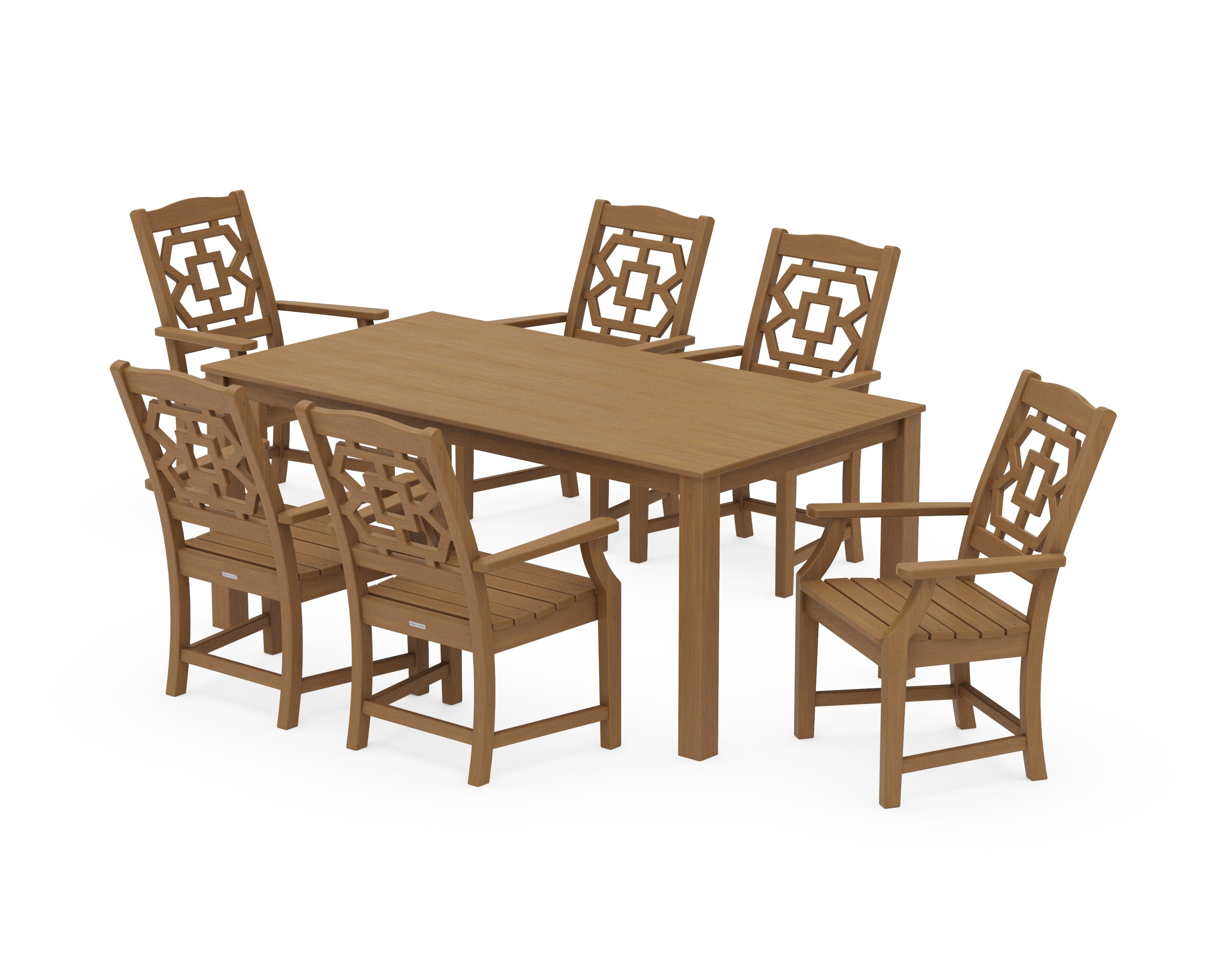 Chinoiserie Arm Chair 7-Piece Parsons Dining Set in Natural