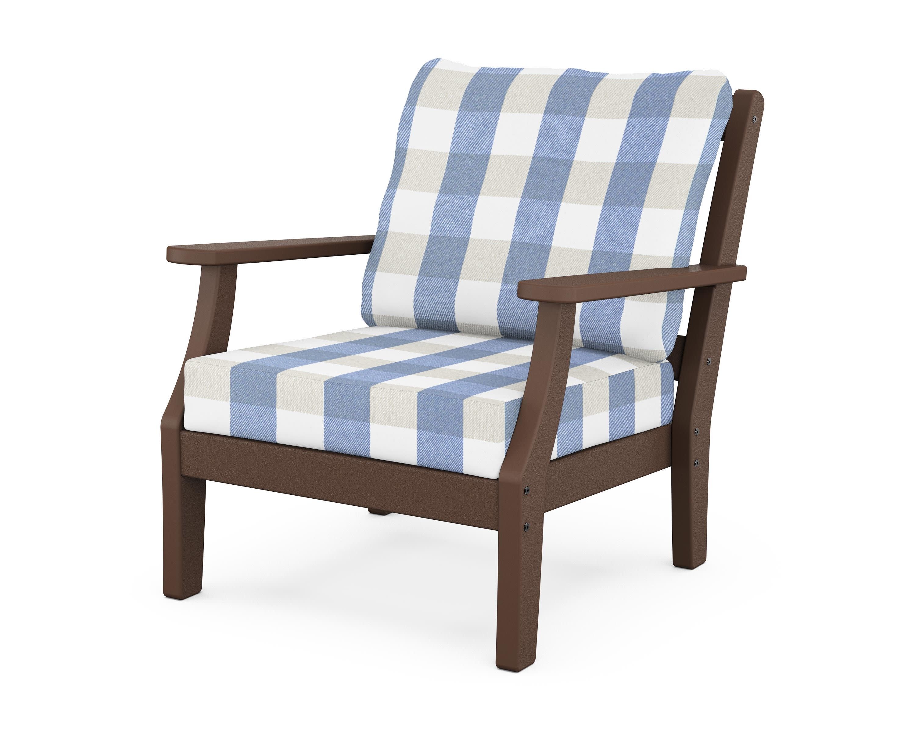 Chinoiserie Deep Seating Chair in Mahogany / Buffalo Plaid Sky Blue