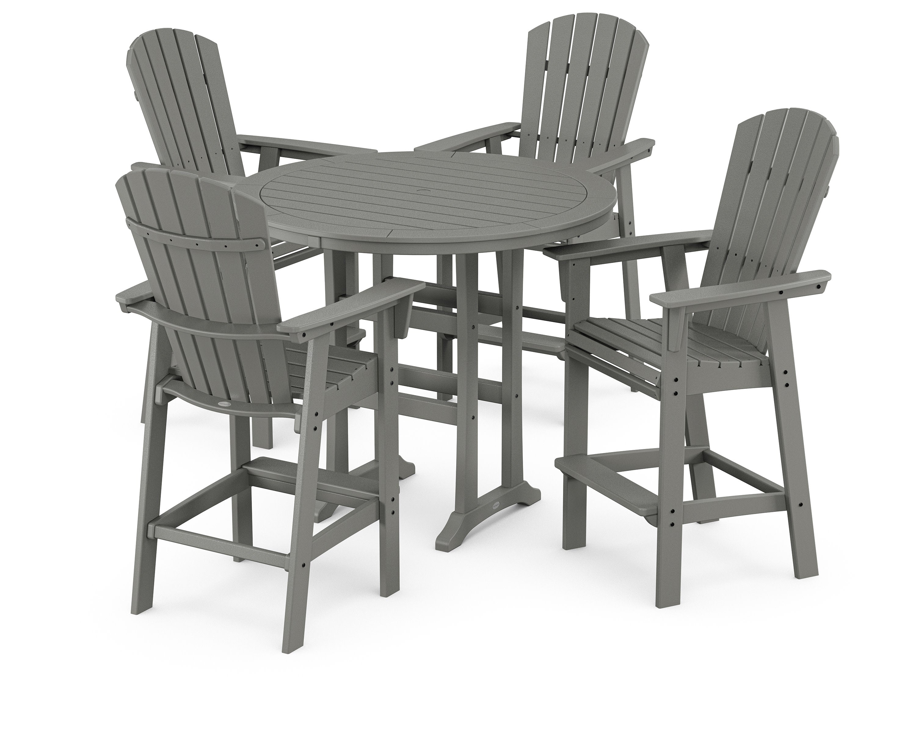 Nautical Curveback Adirondack 5-Piece Round Trestle Bar Set in Slate Grey