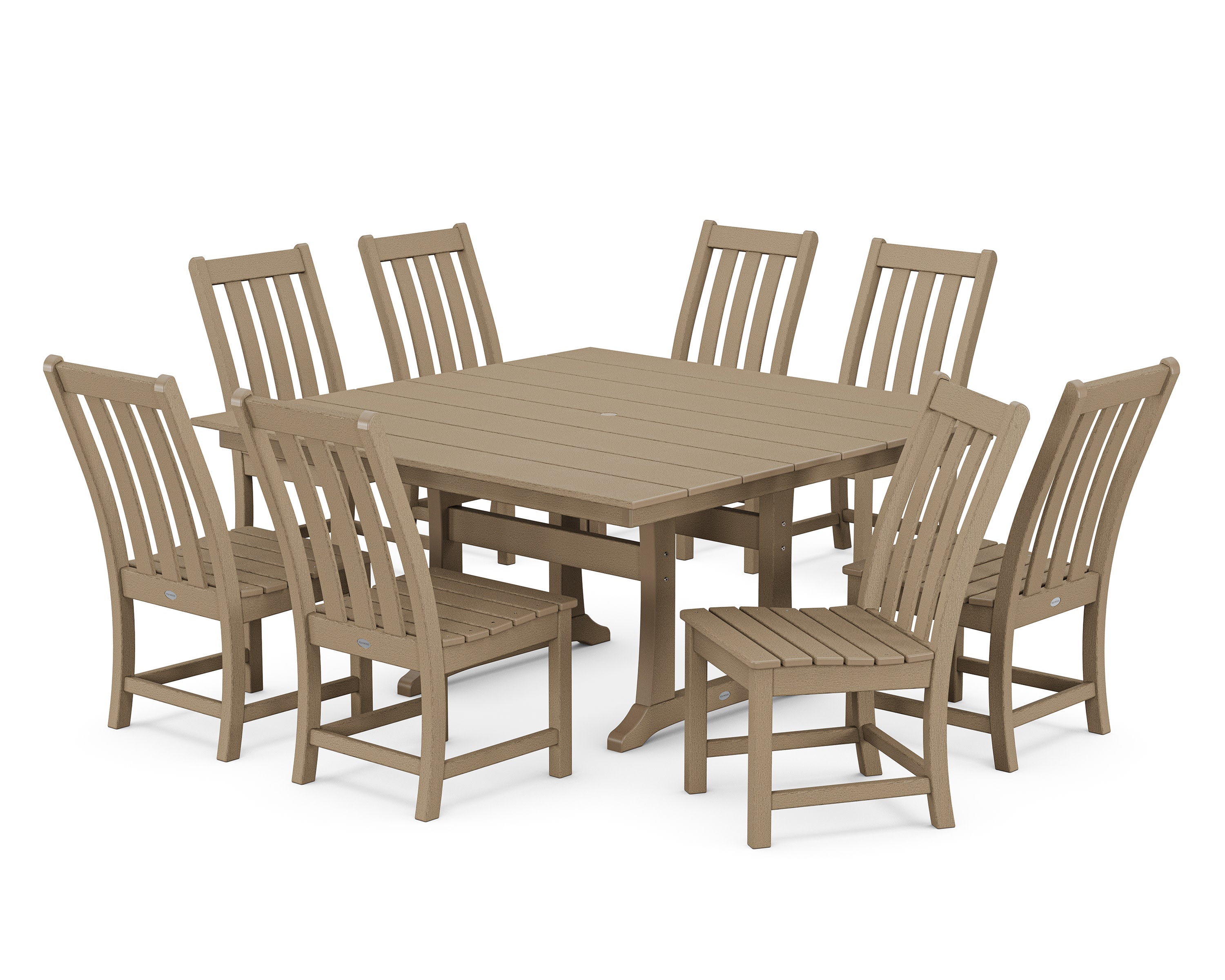 Vineyard 9-Piece Farmhouse Trestle Dining Set in Vintage Sahara