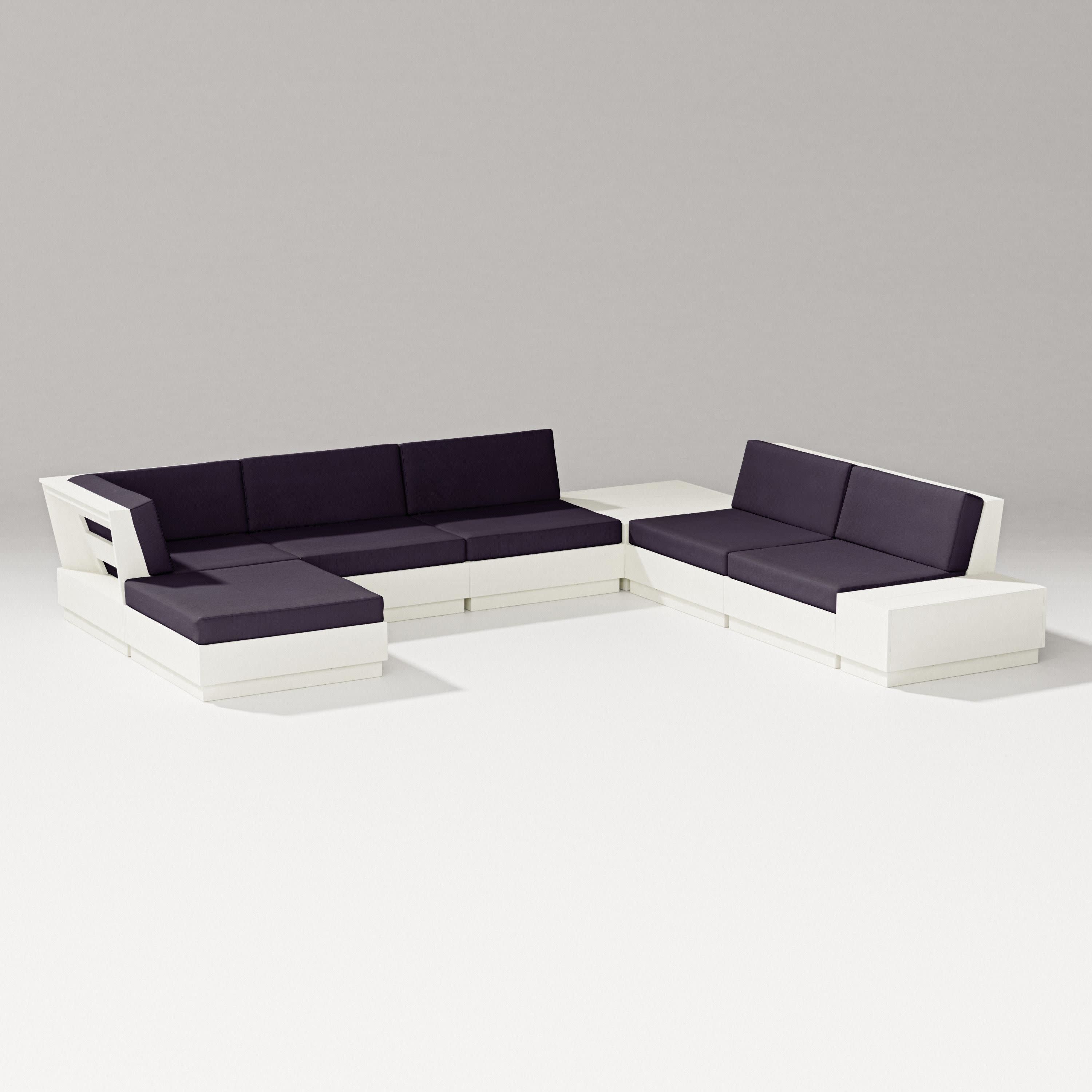 Elevate 8-Piece Corner Sectional in Vintage White / Navy Linen
