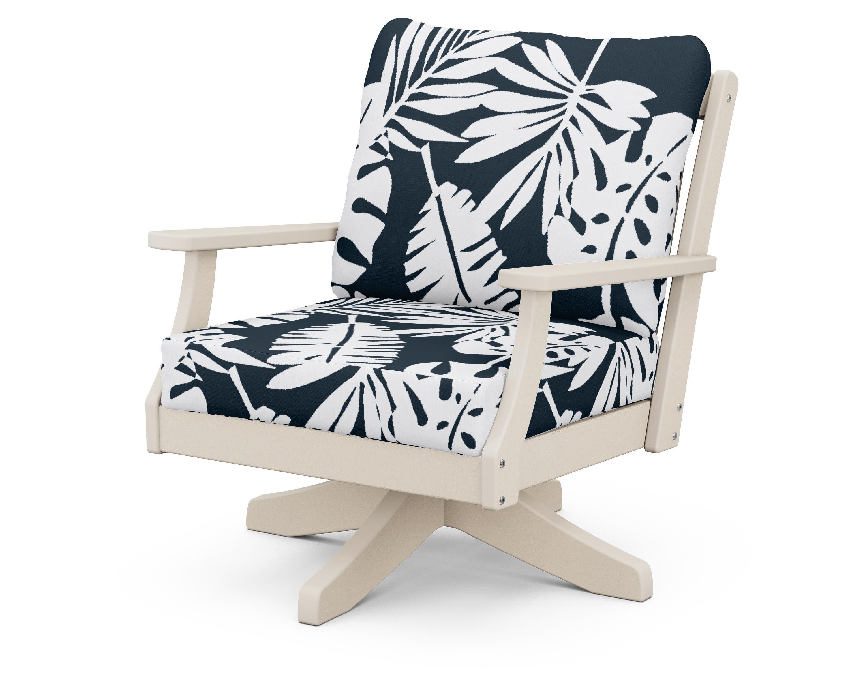 Braxton Deep Seating Swivel Chair in Sand / Leaf Marine Indigo
