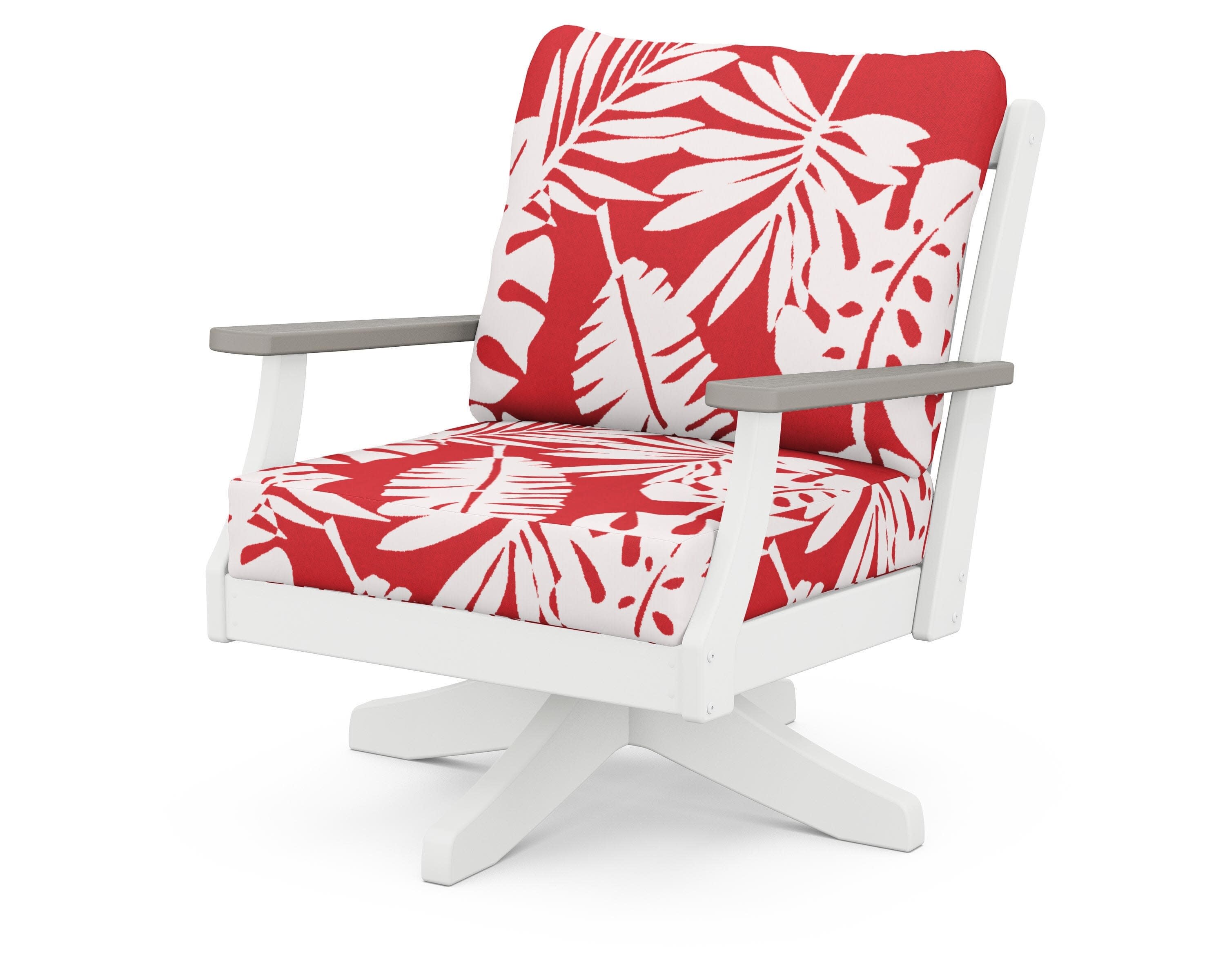 Braxton Deep Seating Swivel Chair in White / Driftwood / Leaf Crimson