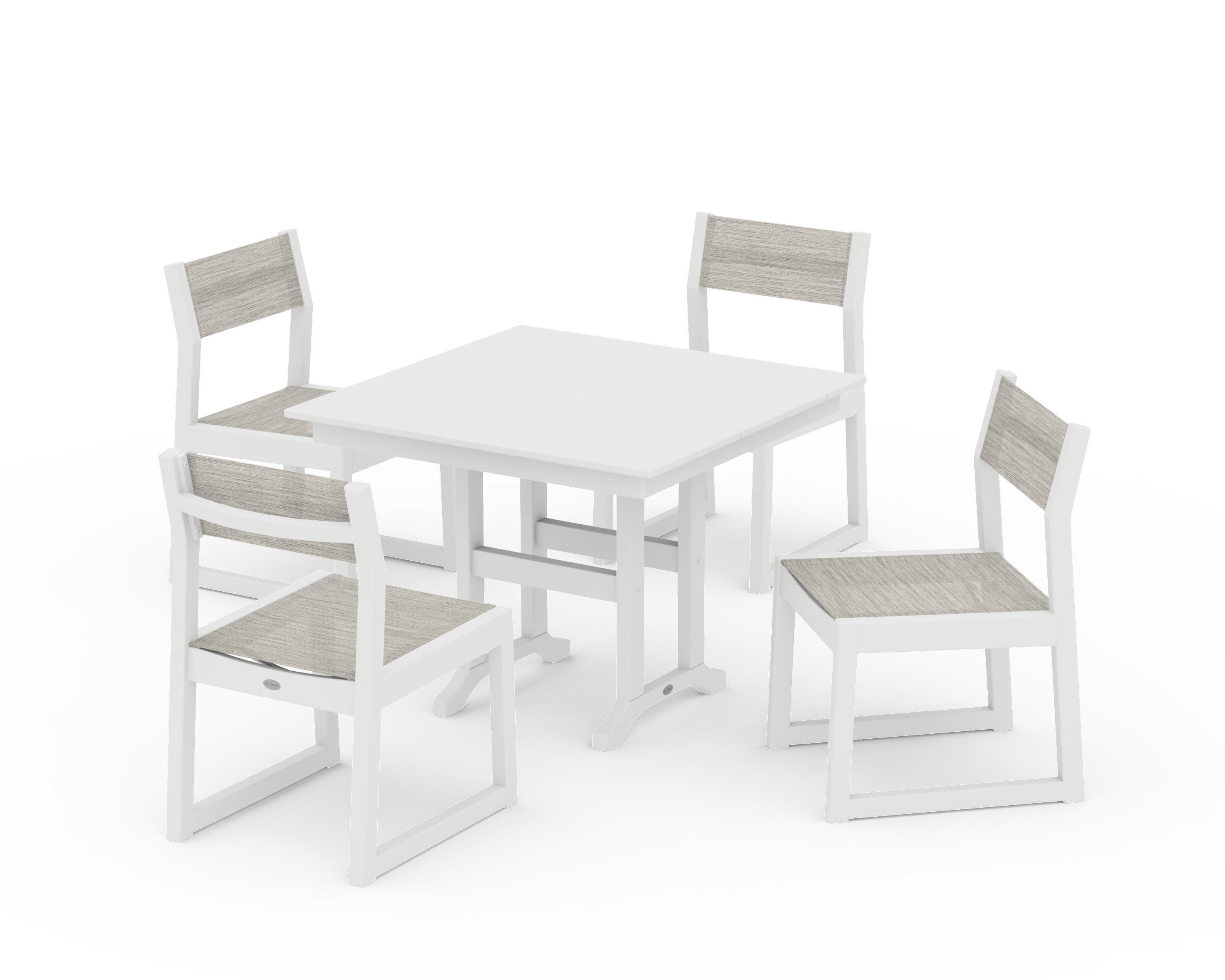 EDGE Sling Side Chair 5-Piece Farmhouse Dining Set in White / Birch Sling