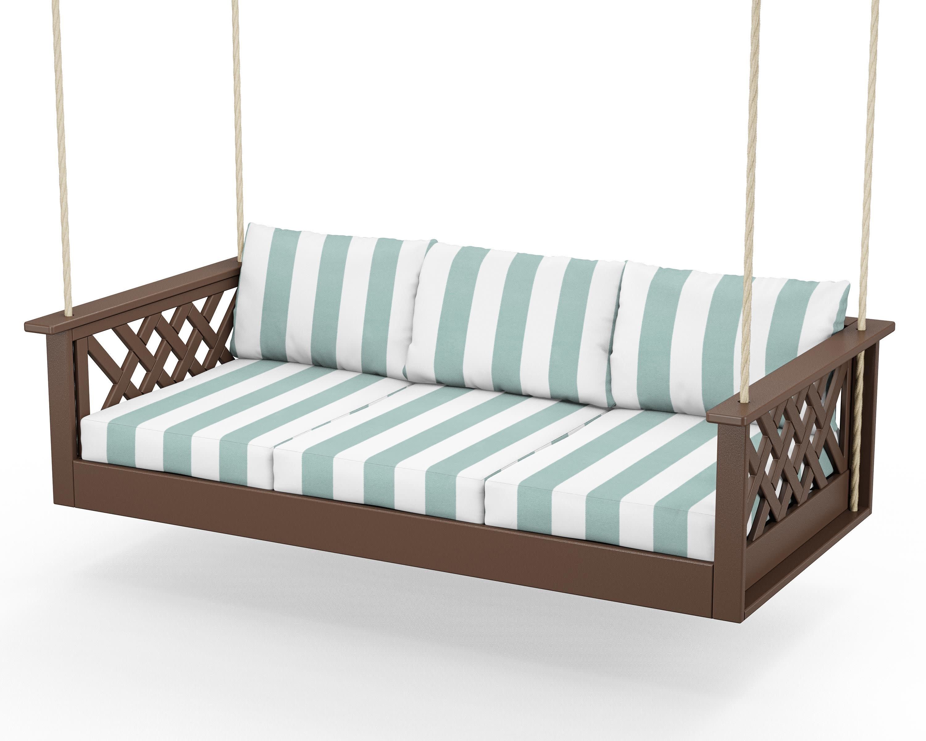 Wovendale Daybed Swing in Mahogany / Cabana Stripe Glacier Spa