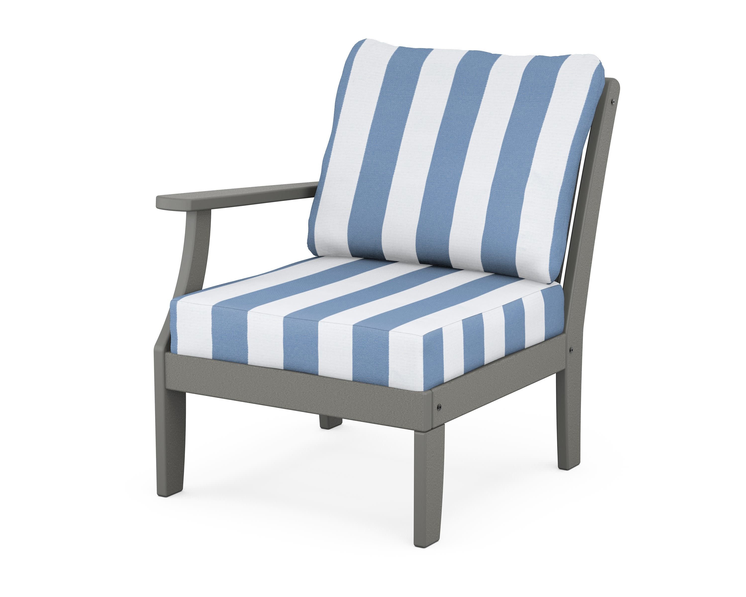 Braxton Modular Left Arm Chair in Slate Grey / Cabana Stripe Sky Blue