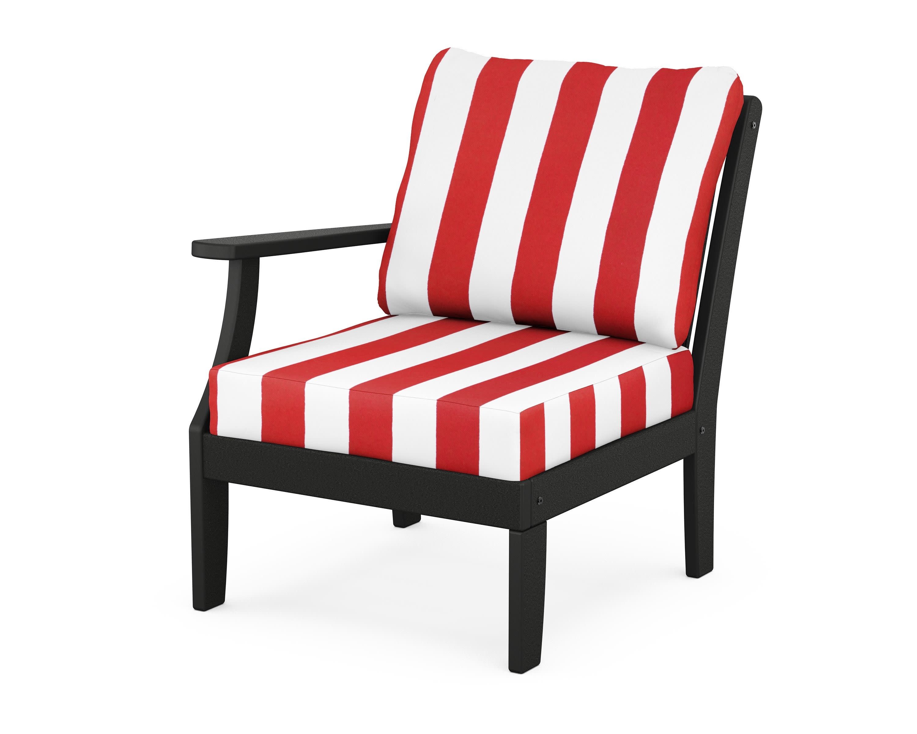 Braxton Modular Left Arm Chair in Black / Cabana Stripe Crimson
