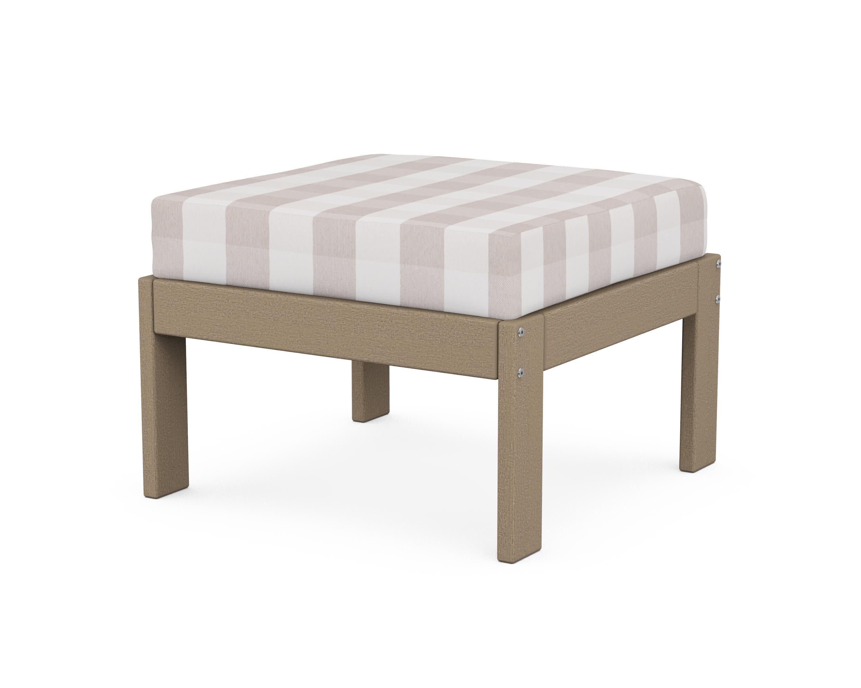 Vineyard Modular Ottoman in Vintage Sahara / Buffalo Plaid Dune Burlap