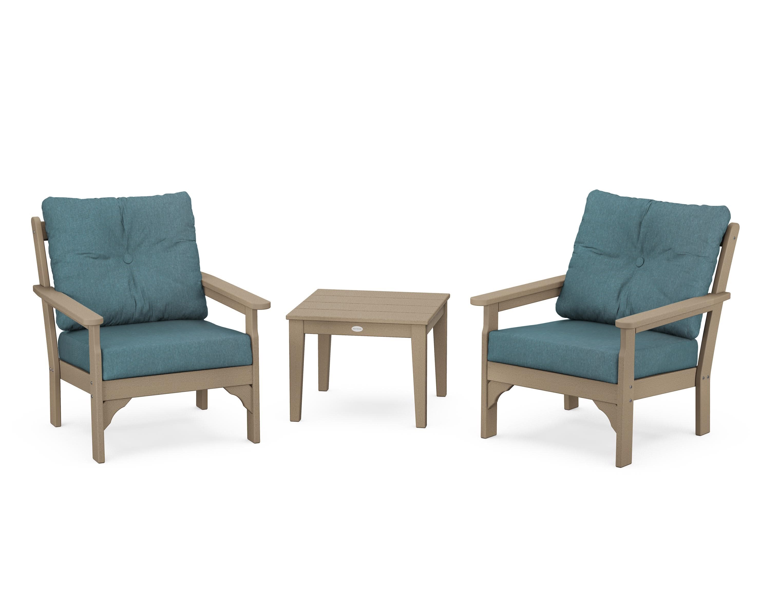 Vineyard 3-Piece Deep Seating Set in Vintage Sahara / Ocean Teal