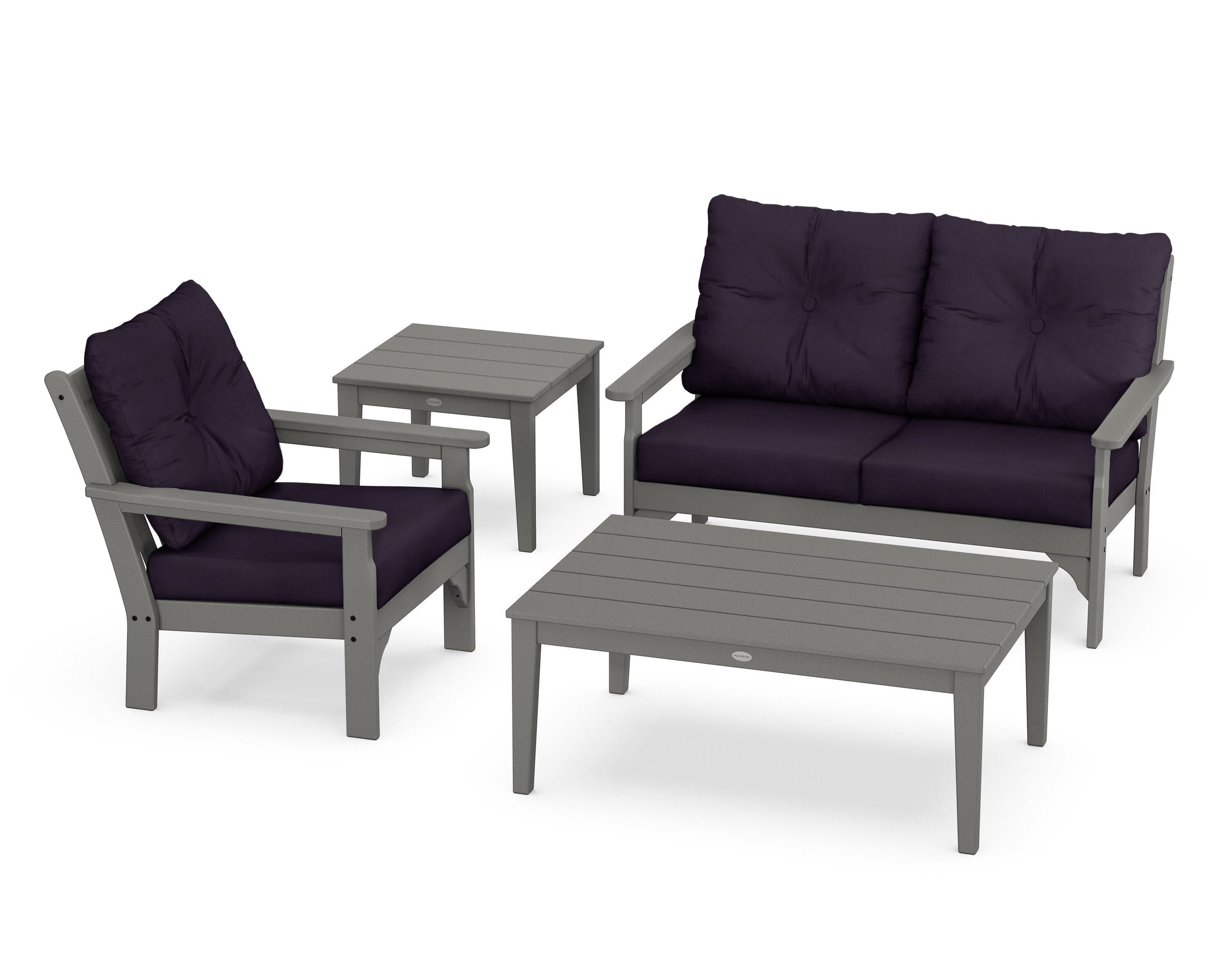 Vineyard 4-Piece Deep Seating Set in Slate Grey / Navy Linen