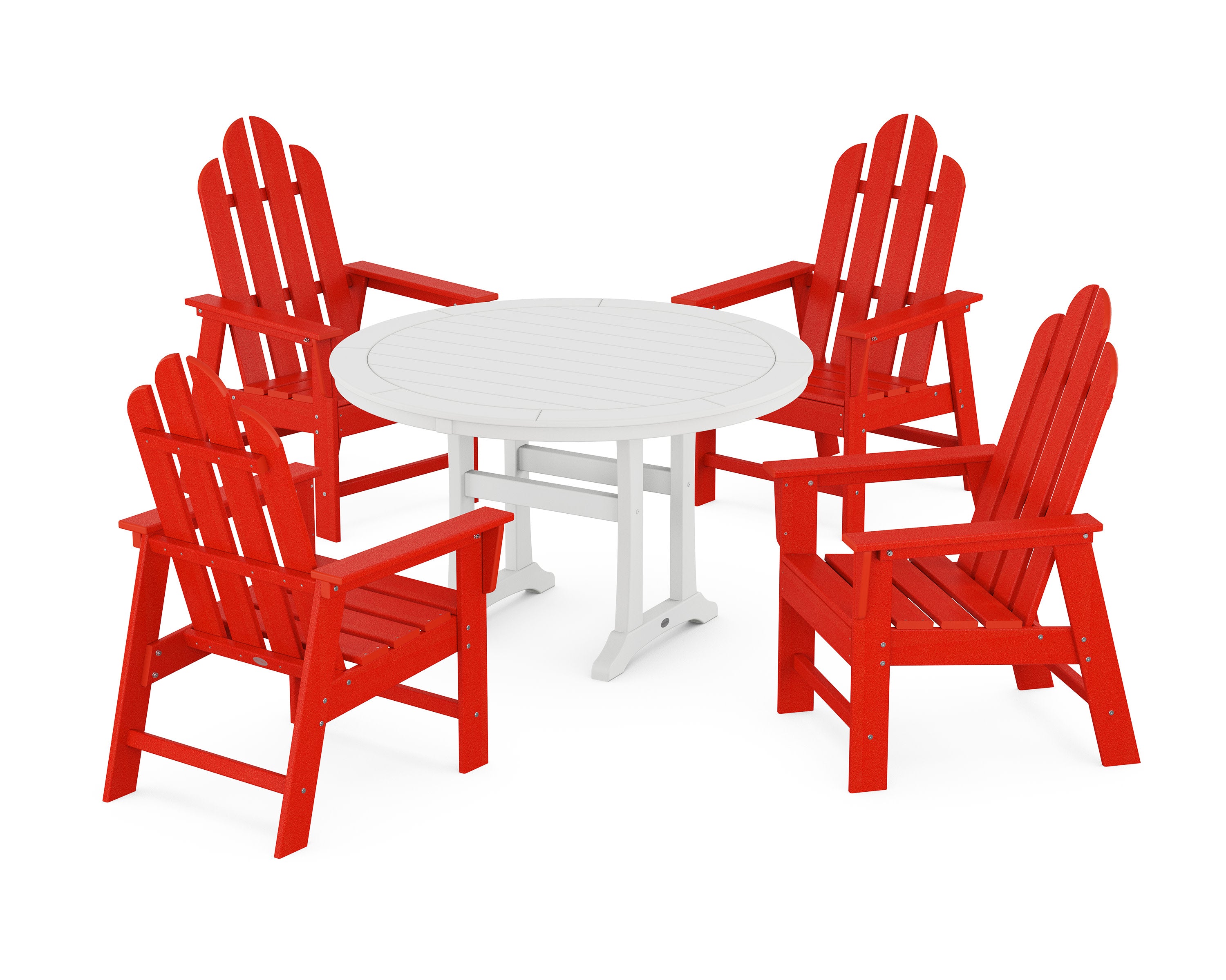Long Island 5-Piece Round Dining Set with Trestle Legs in Sunset Red / White