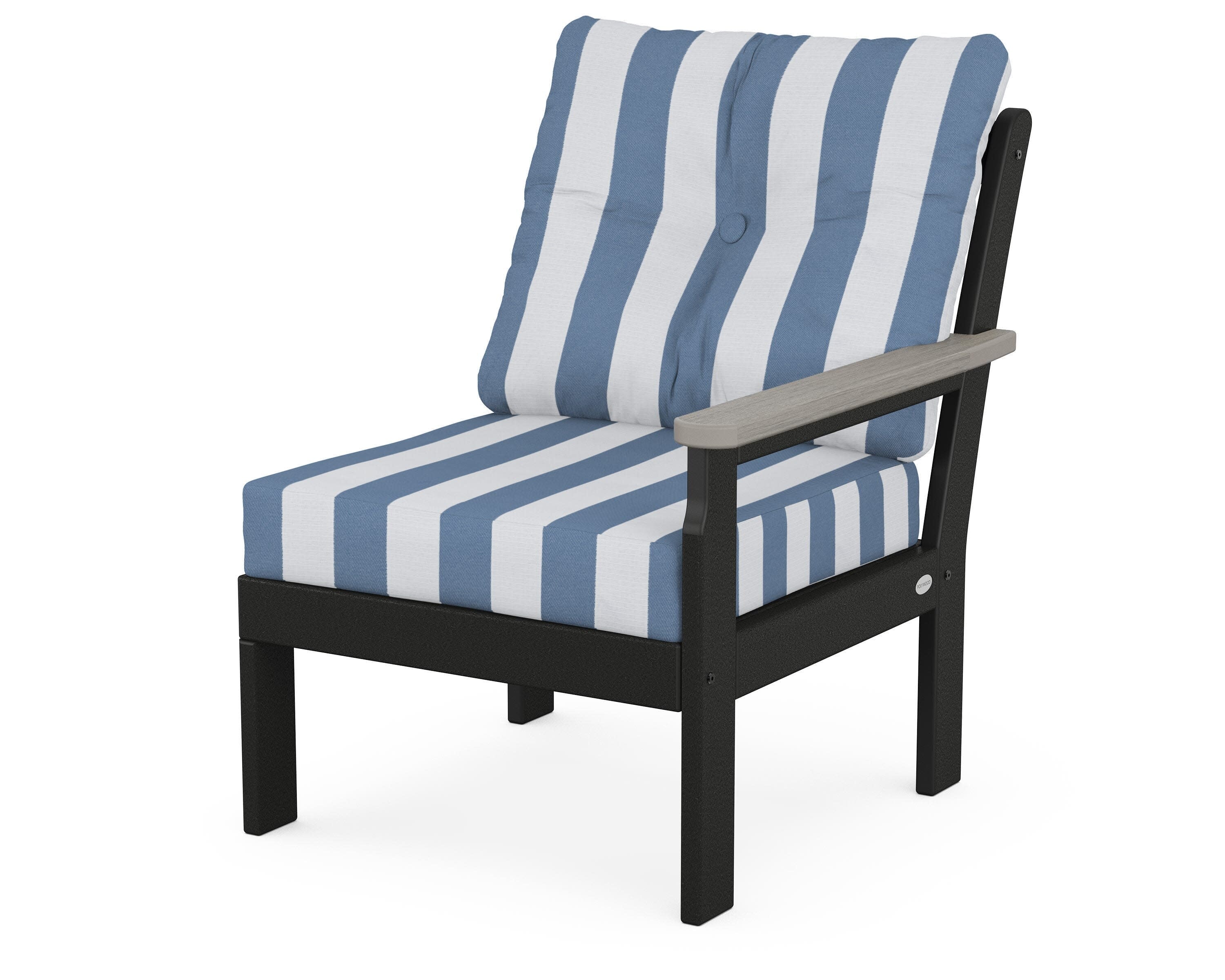 Vineyard Modular Right Arm Chair in Black / Driftwood / Cabana Stripe Sky Blue