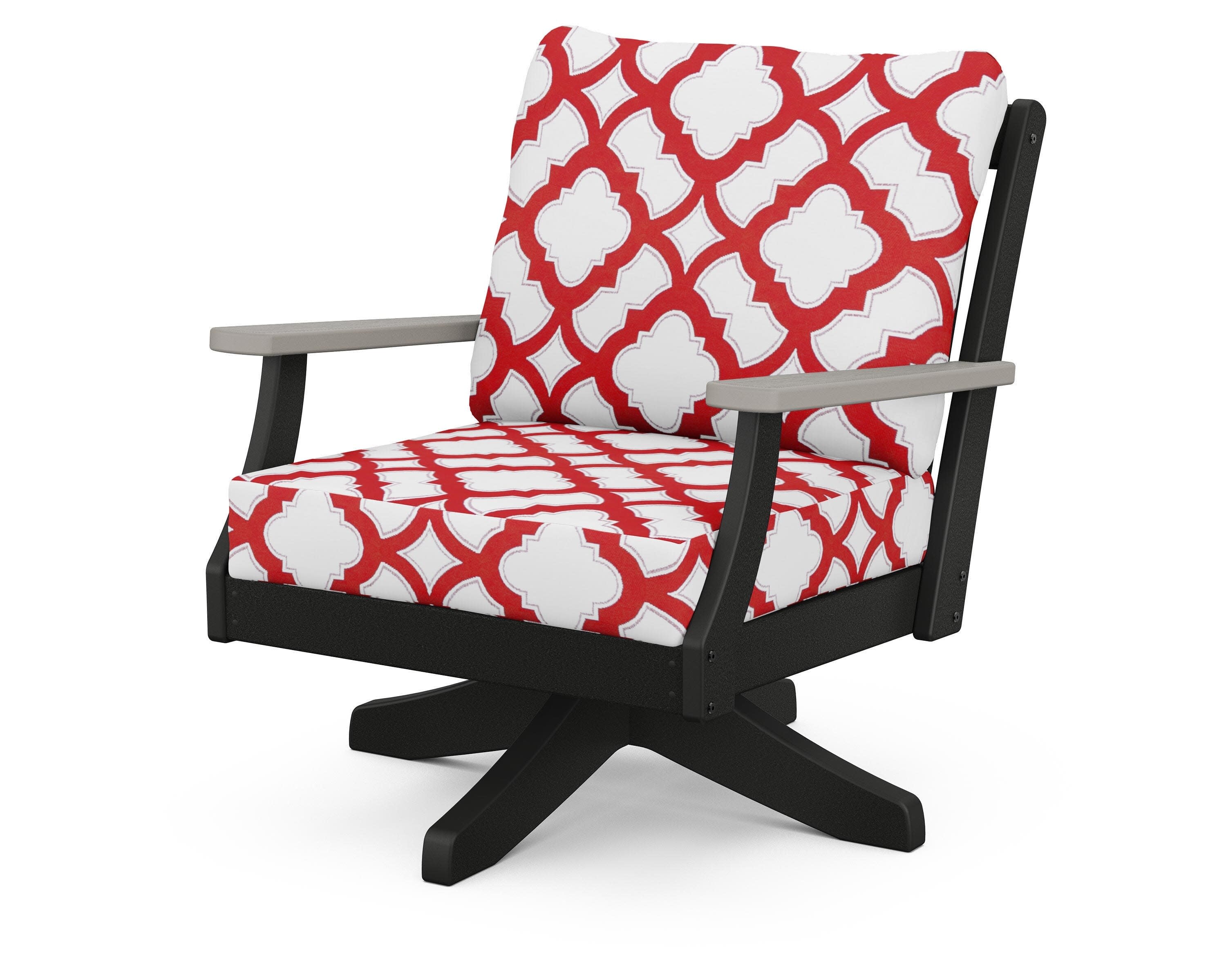 Braxton Deep Seating Swivel Chair in Black / Driftwood / Trellis Crimson