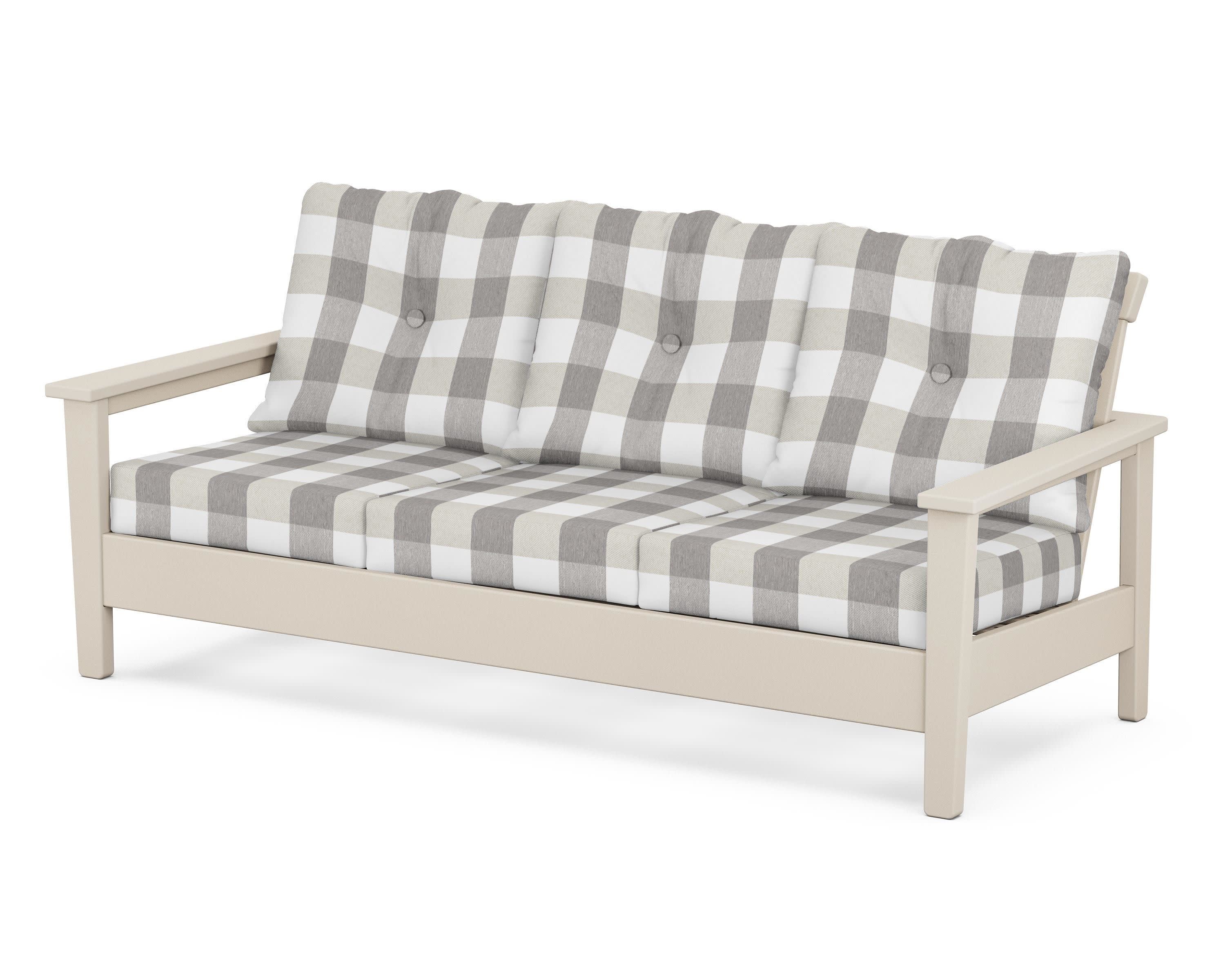 Prescott Deep Seating Sofa in Sand / Buffalo Plaid Grey Mist