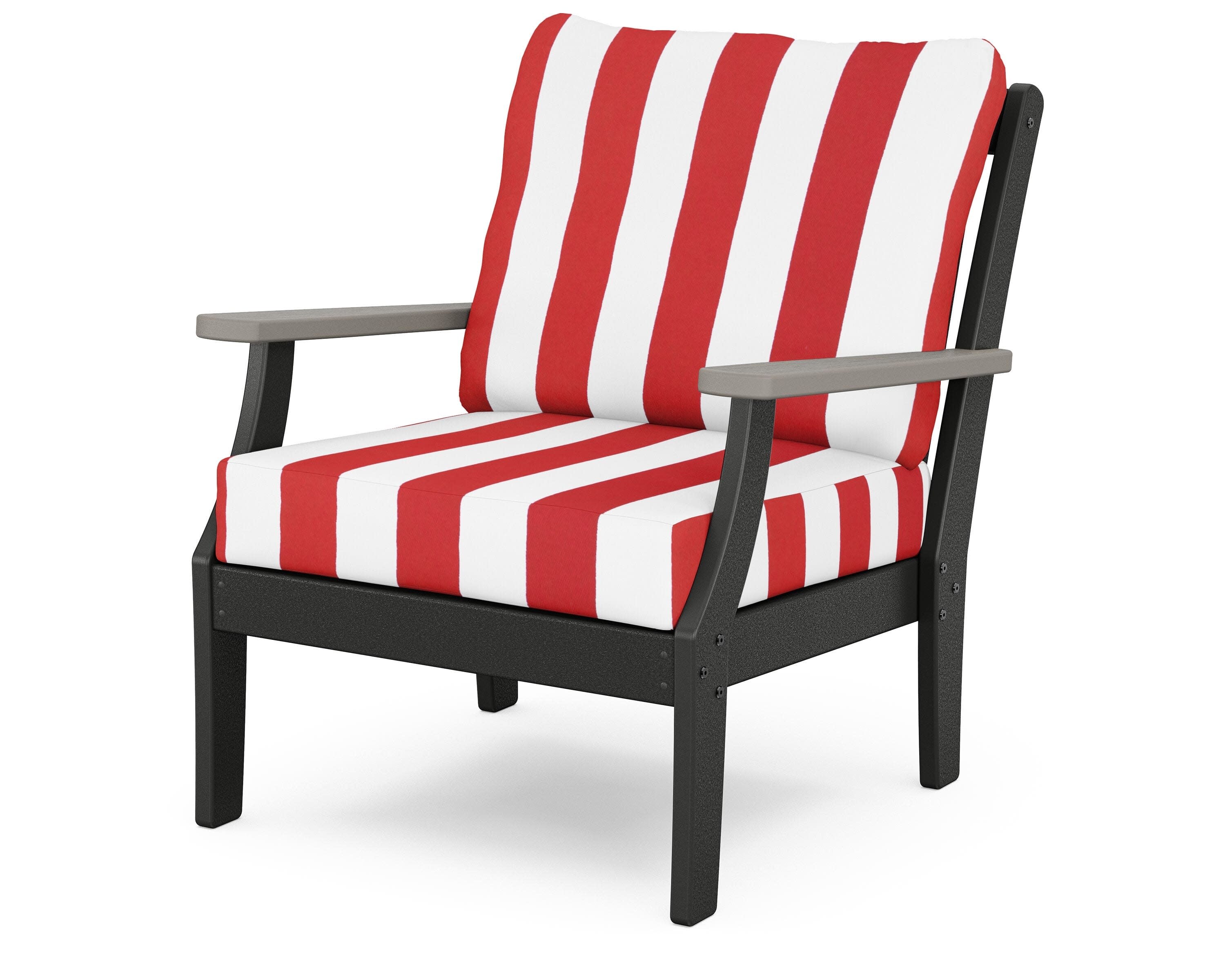 Braxton Deep Seating Chair in Black / Driftwood / Cabana Stripe Crimson