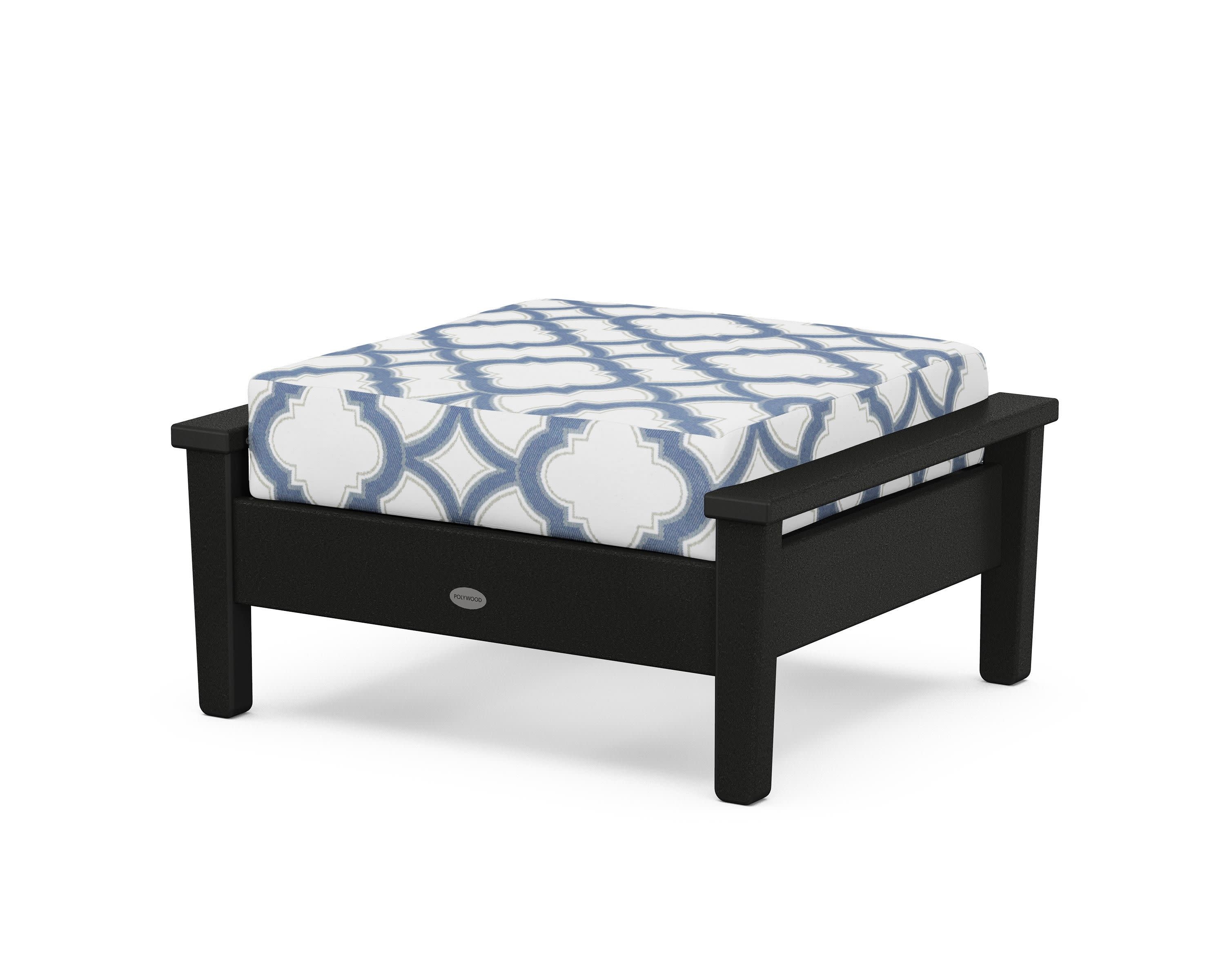 Prescott Deep Seating Ottoman in Black / Trellis Sky Blue