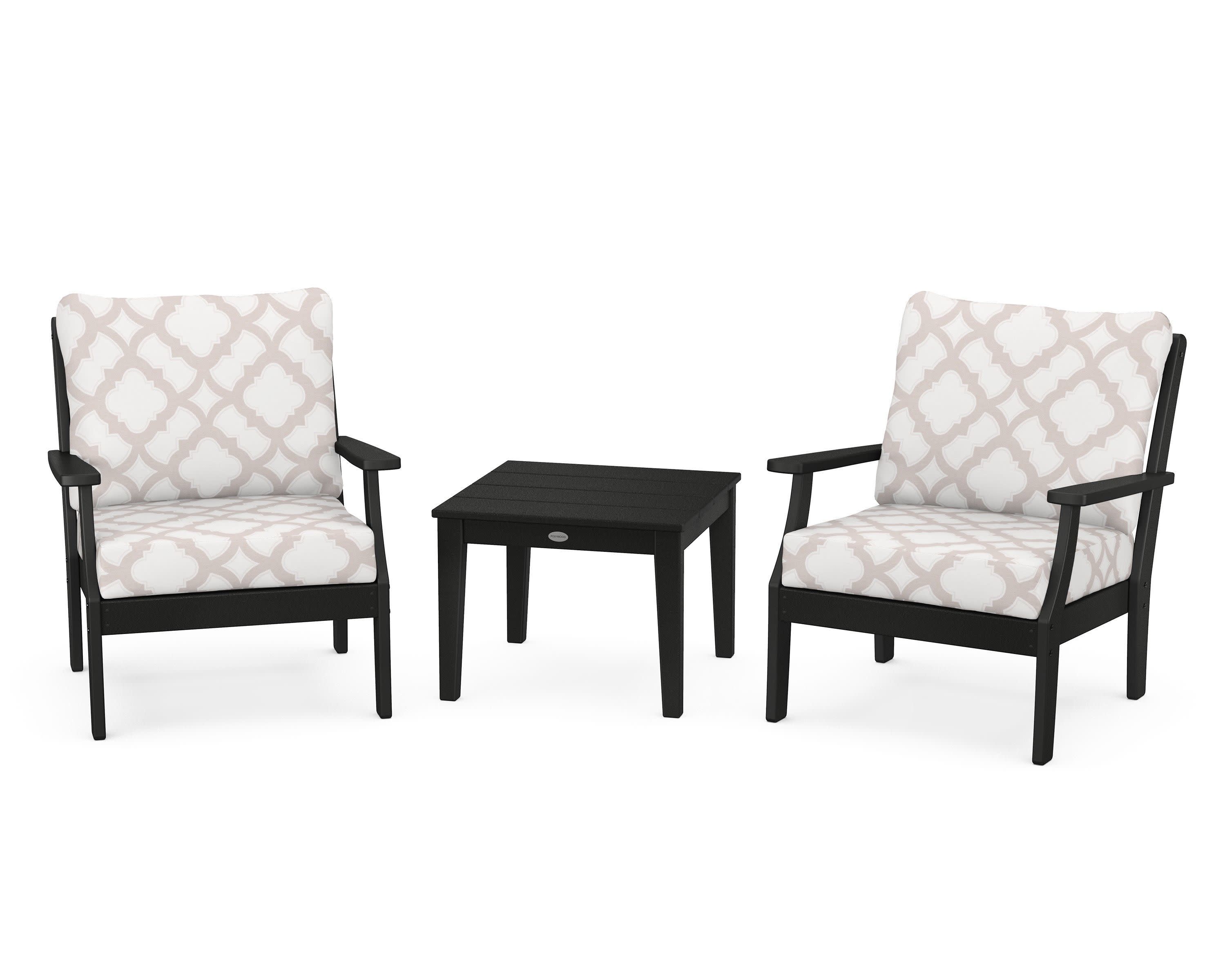 Braxton 3-Piece Deep Seating Set in Black / Trellis Dune Burlap