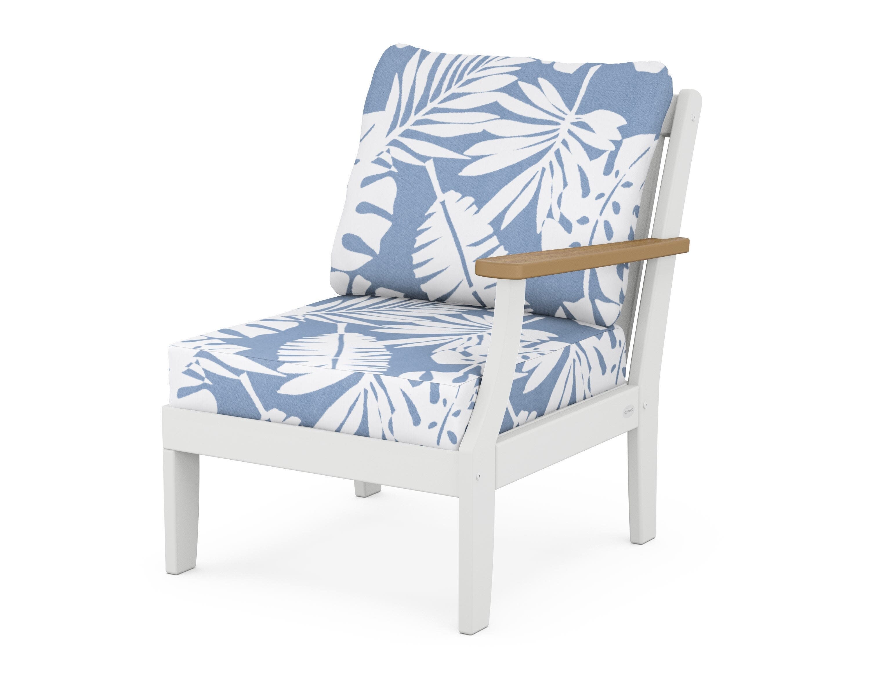 Braxton Modular Right Arm Chair in White / Natural / Leaf Sky Blue