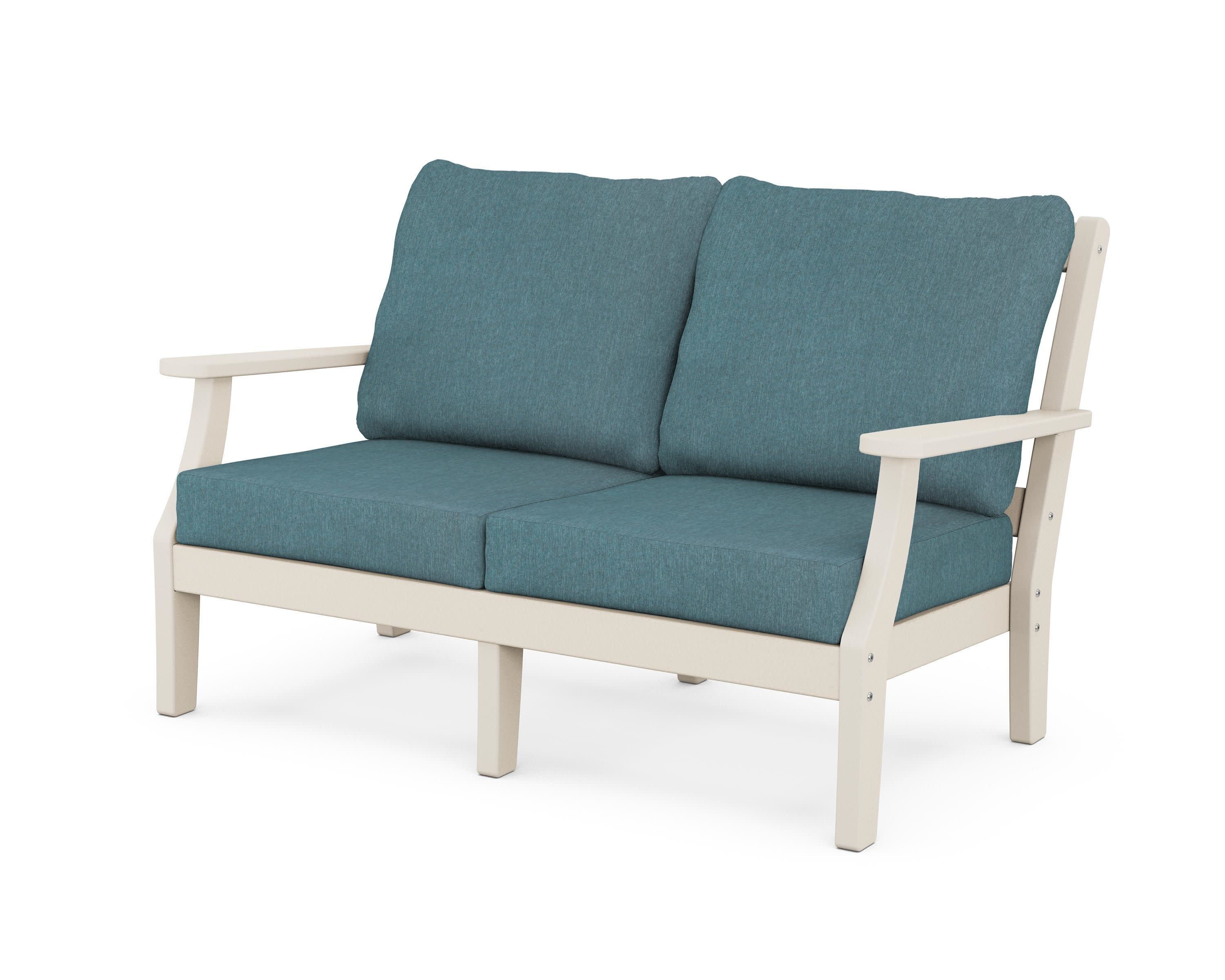 Chinoiserie Deep Seating Loveseat in Sand / Ocean Teal