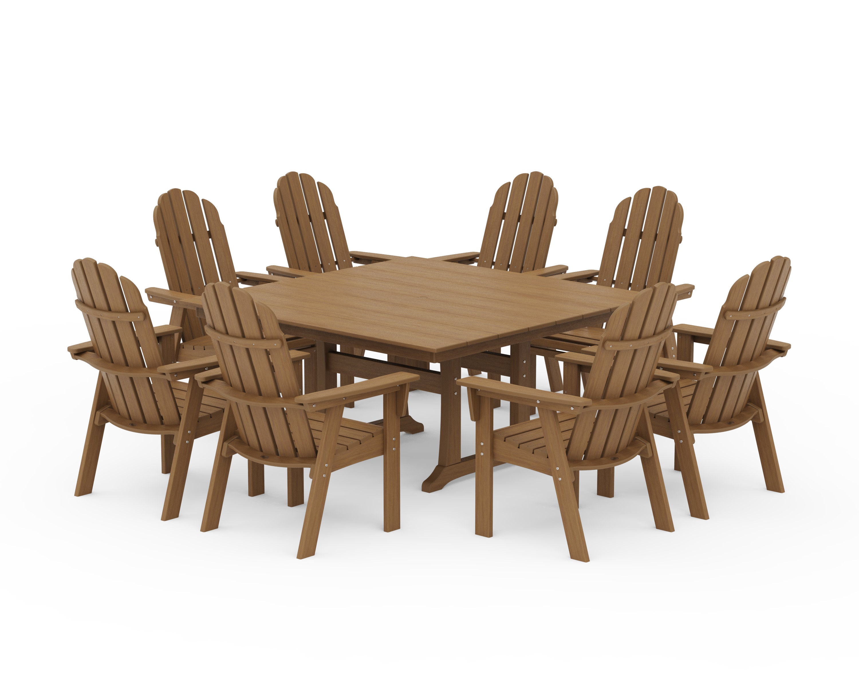 Vineyard Curveback Adirondack 9-Piece Square Farmhouse Dining Set with Trestle Legs in Natural
